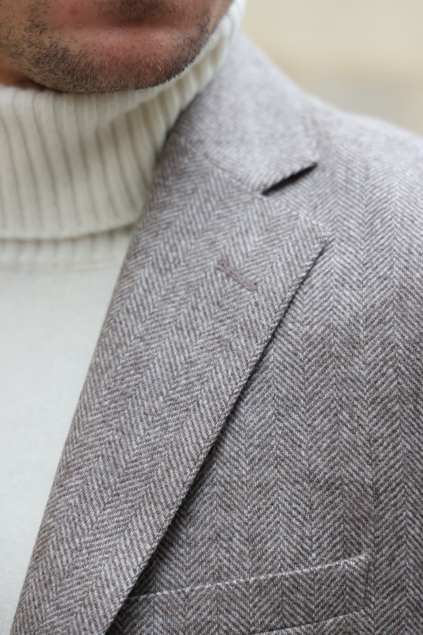 Veste Goal en laine et cachemire - Chevron beige-VESTE BLAZER HOMME-Curling-Paris