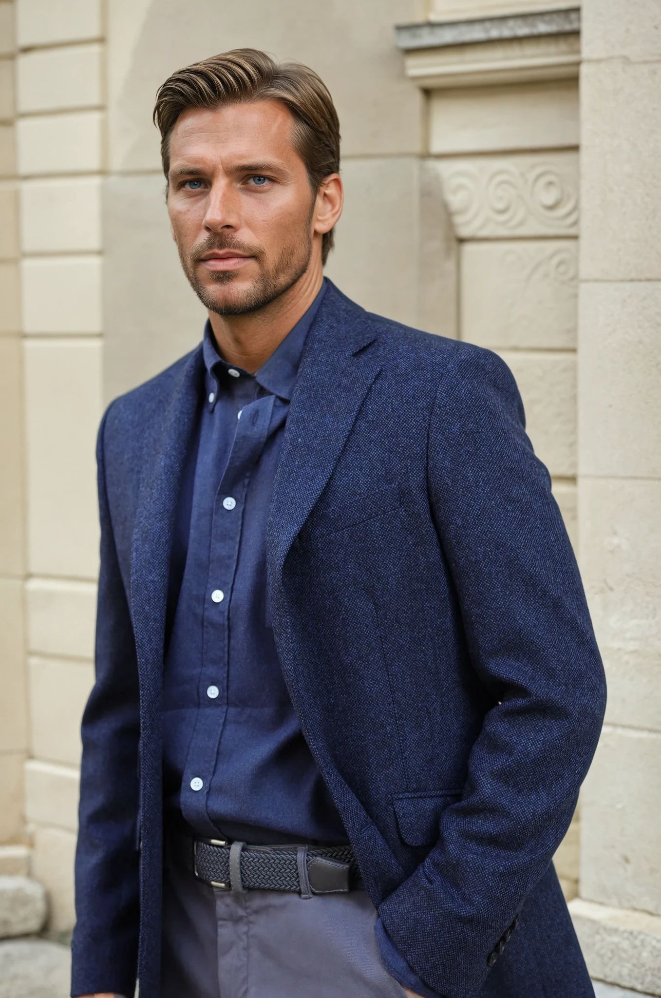 Veste Goal en laine et cachemire - Tweed Bleu jeans-VESTE BLAZER HOMME-Curling-Paris