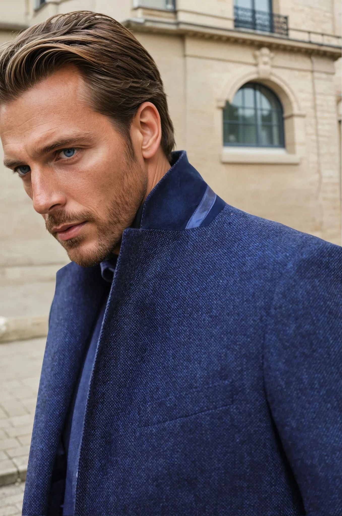 Veste Goal en laine et cachemire - Tweed Bleu jeans-VESTE BLAZER HOMME-Curling-Paris