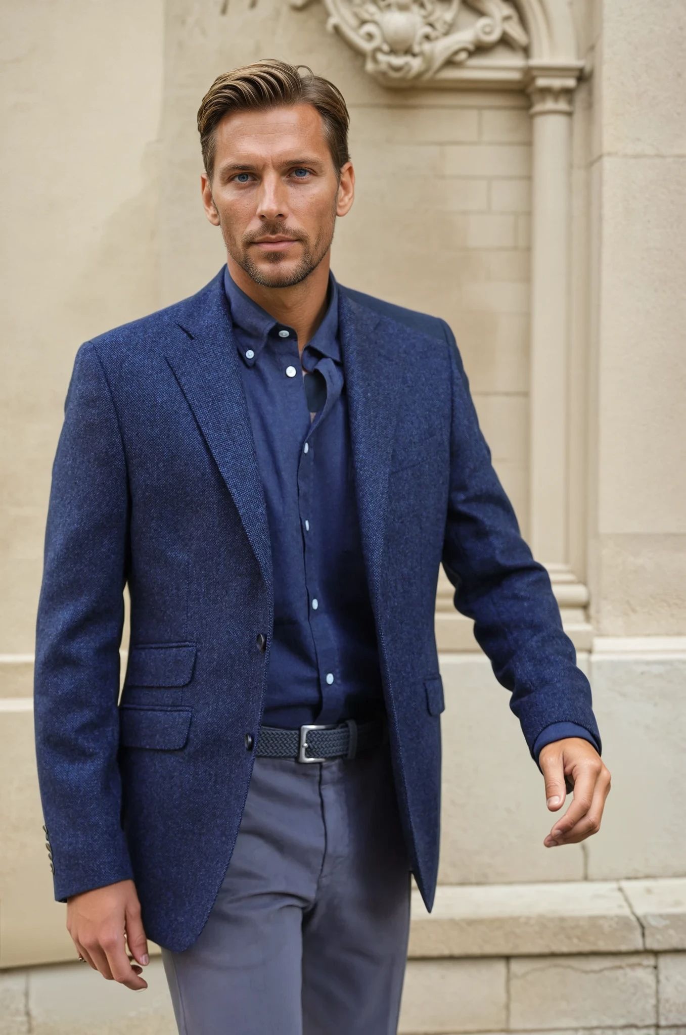 Veste Goal en laine et cachemire - Tweed Bleu jeans-VESTE BLAZER HOMME-Curling-Paris