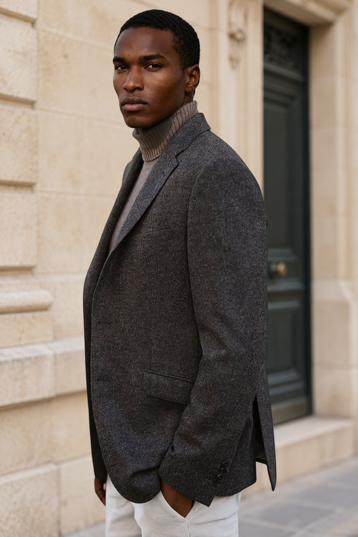 Veste Goal en laine et cachemire - Tweed marron-VESTE BLAZER HOMME-Curling-Paris