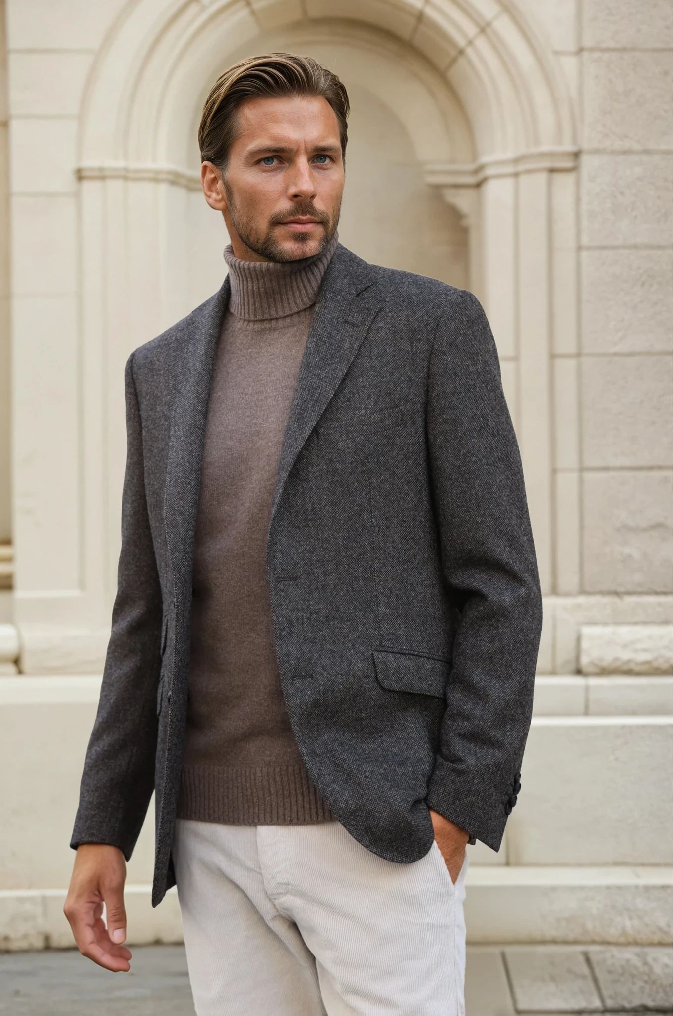 Veste Goal en laine et cachemire - Tweed marron-VESTE BLAZER HOMME-Curling-Paris