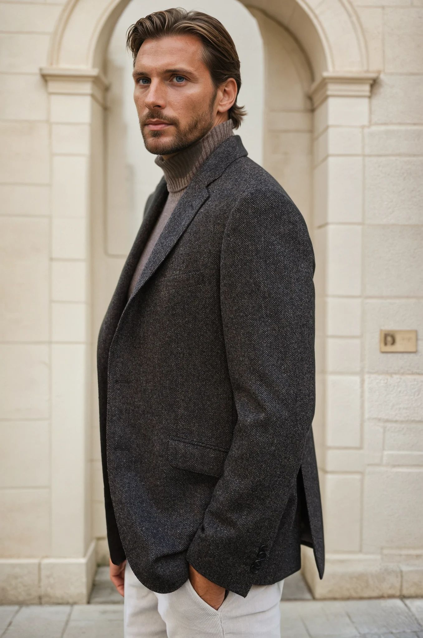 Veste Goal en laine et cachemire - Tweed marron-VESTE BLAZER HOMME-Curling-Paris