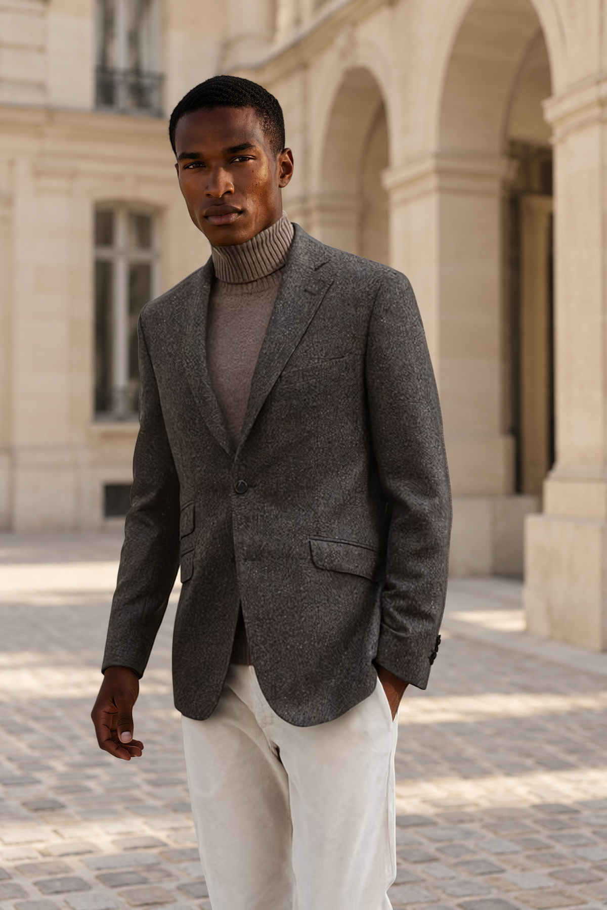 Veste Goal en laine et cachemire - Tweed marron-VESTE BLAZER HOMME-Curling-Paris