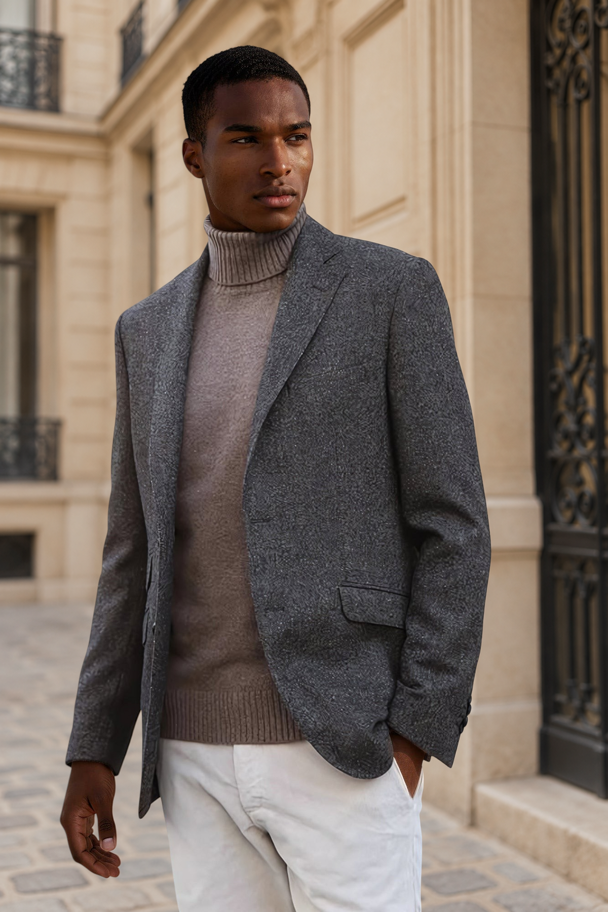 Veste Goal en laine et cachemire - Tweed marron-VESTE BLAZER HOMME-Curling-Paris