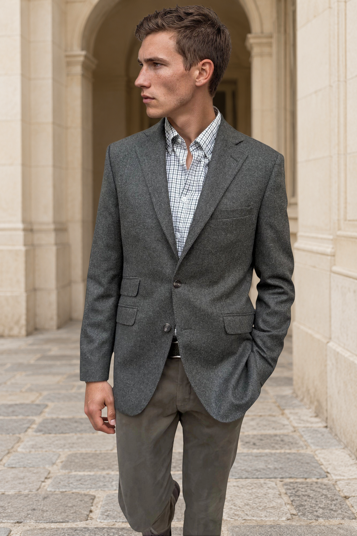 Veste Goal en laine vierge Angelico - Kaki-VESTE BLAZER HOMME-Curling-Paris