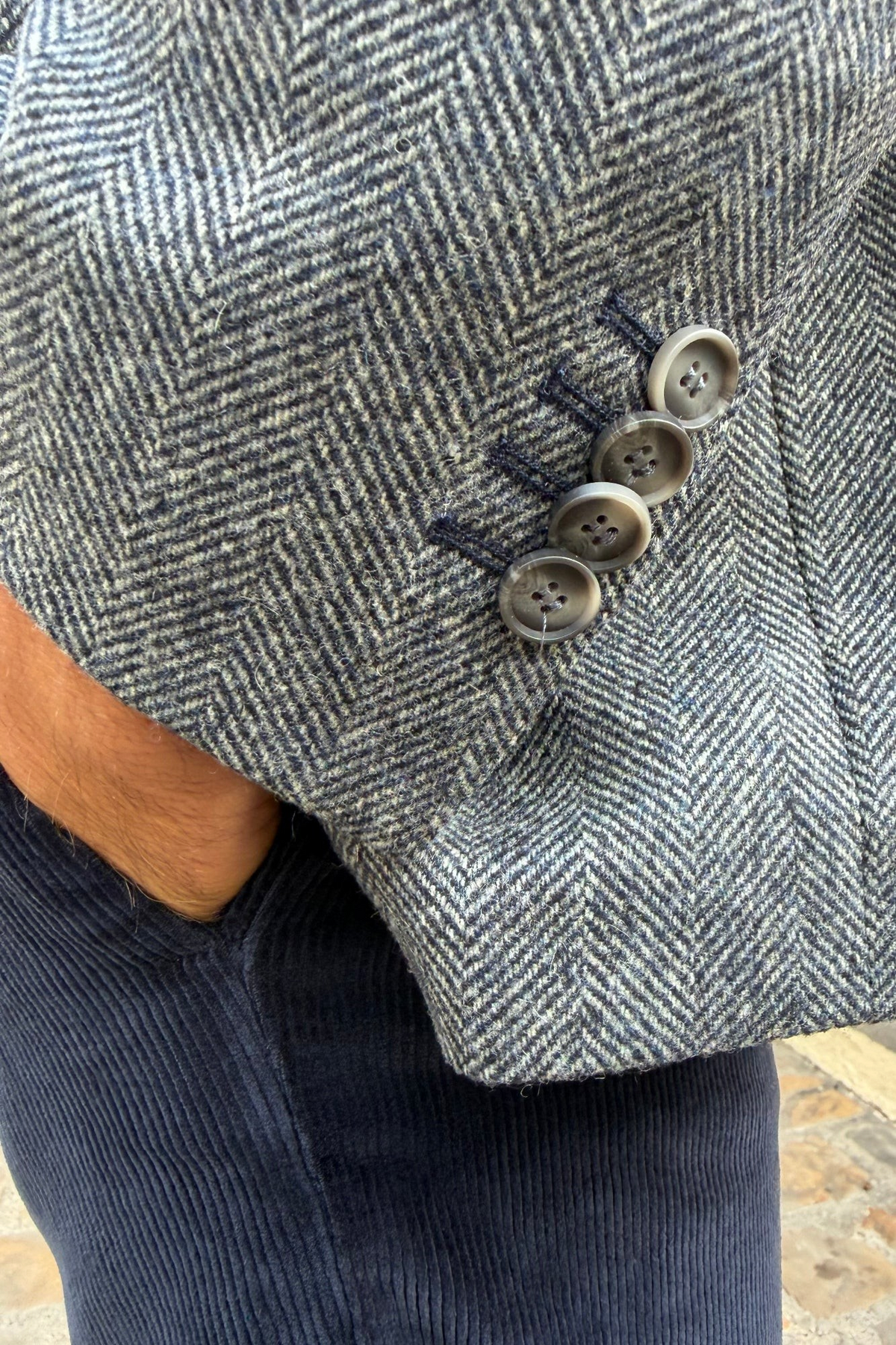 Veste Goal en laine vierge Angelico à chevrons - Jean / Gris-VESTE BLAZER HOMME-Curling-Paris