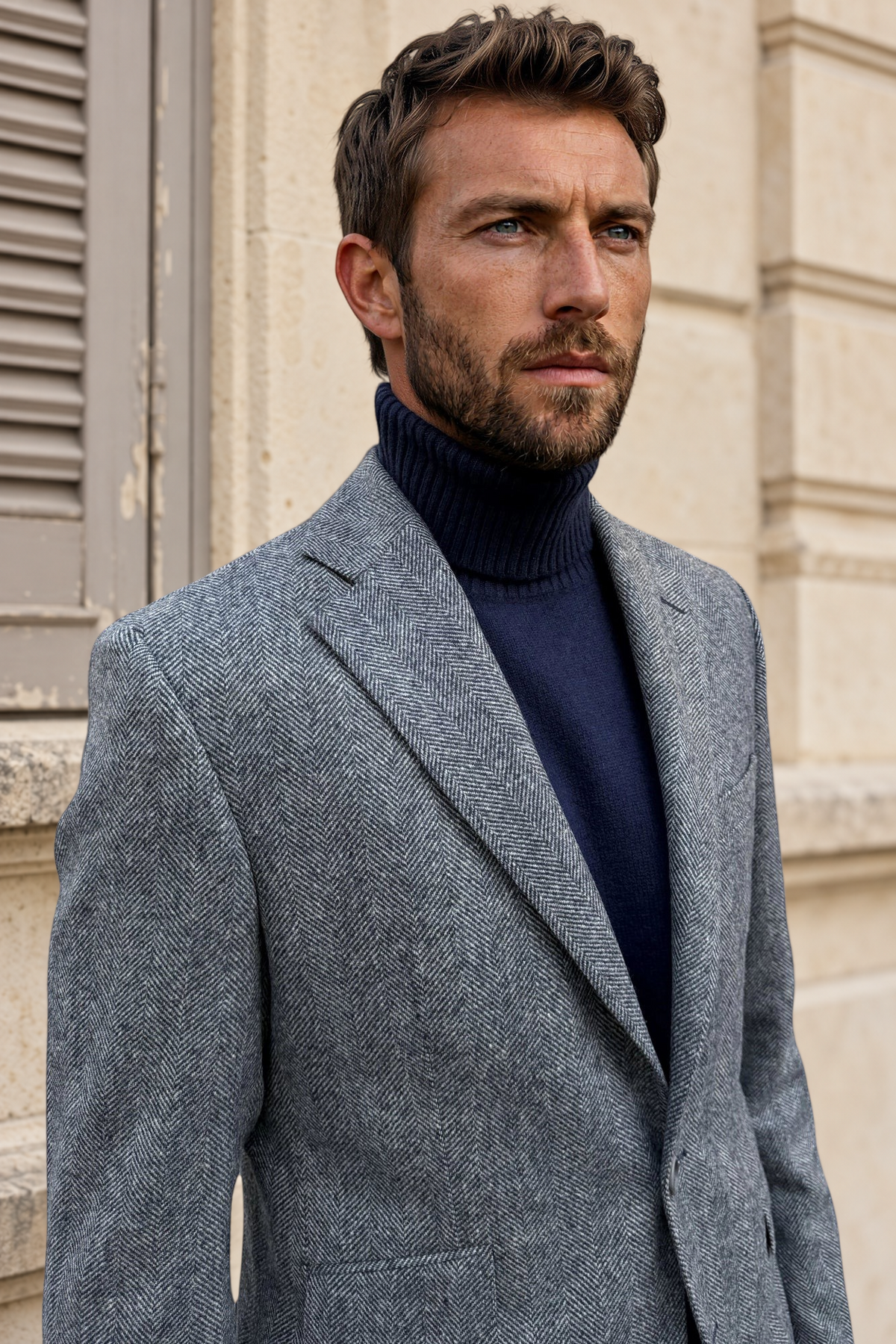 Veste Goal en laine vierge Angelico à chevrons - Jean / Gris-VESTE BLAZER HOMME-Curling-Paris