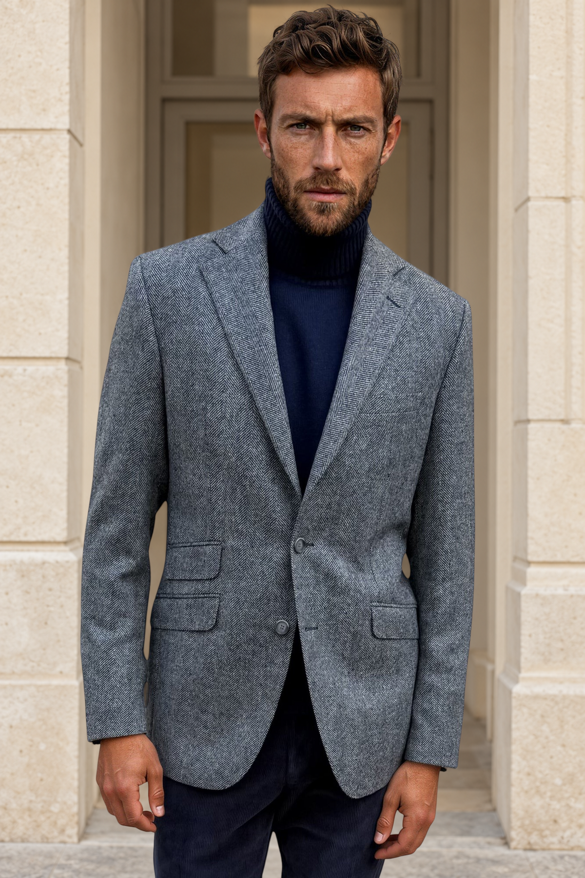Veste Goal en laine vierge Angelico à chevrons - Jean / Gris-VESTE BLAZER HOMME-Curling-Paris