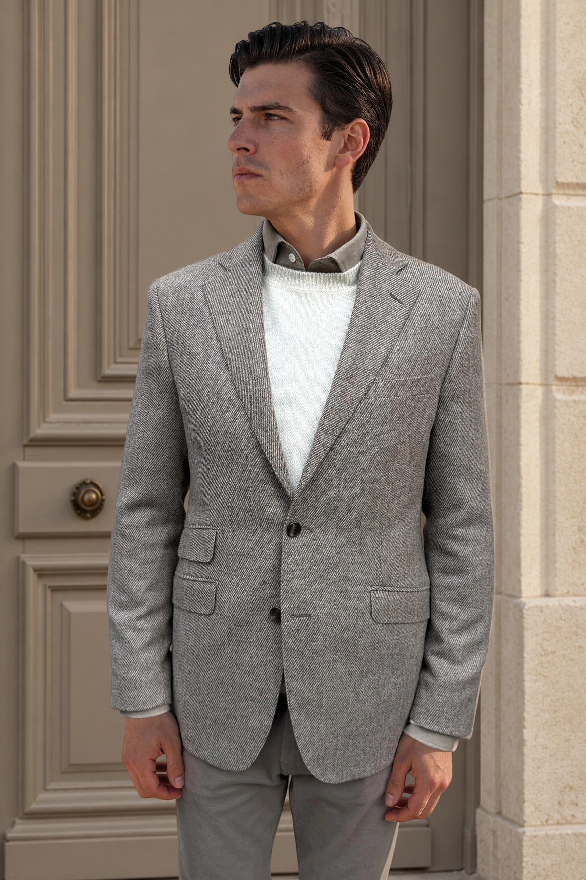 Veste Goal en laine vierge & cachemire Bottoli diagonale - Taupe-VESTE BLAZER HOMME-Curling-Paris