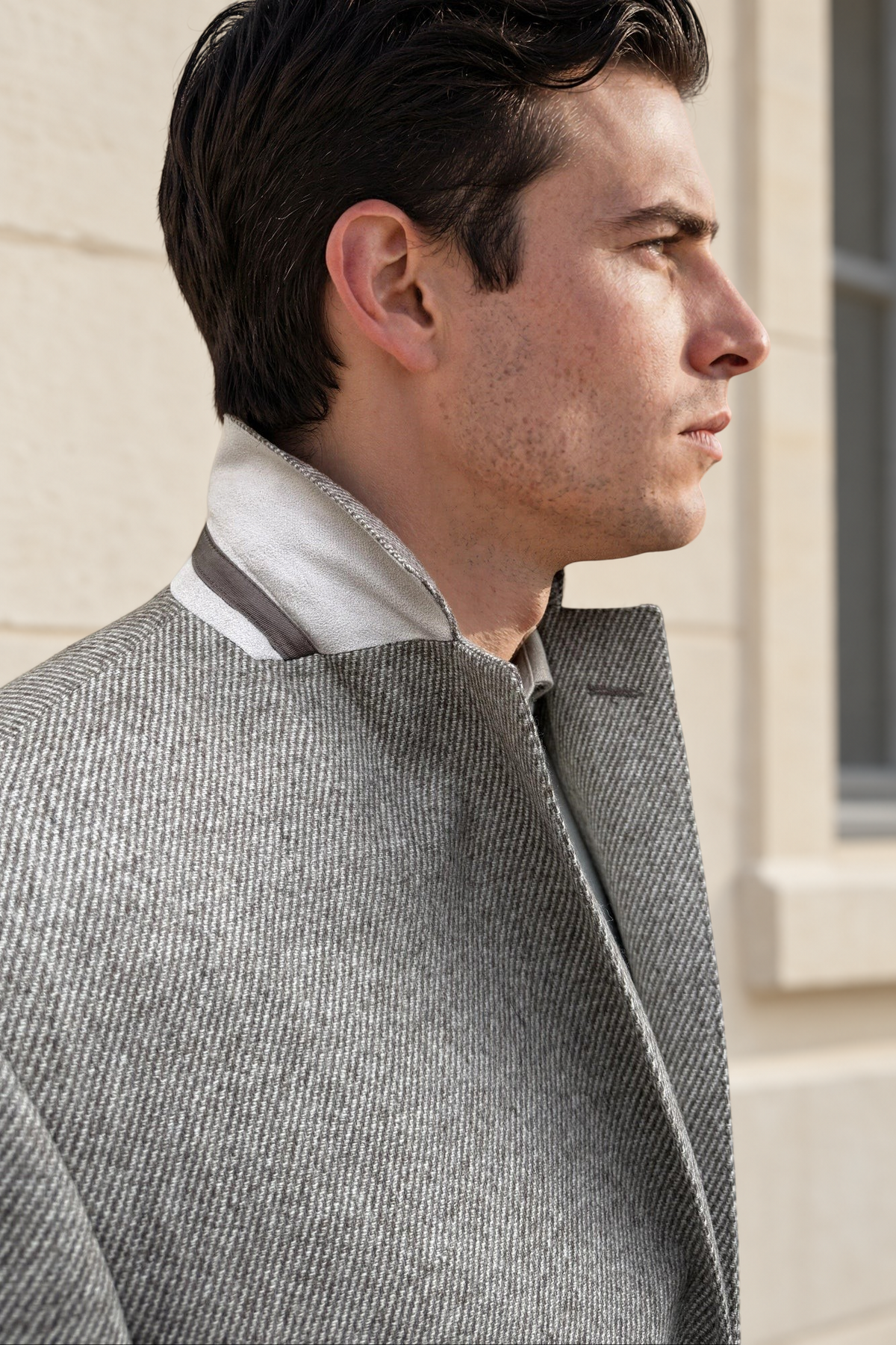 Veste Goal en laine vierge & cachemire Bottoli diagonale - Taupe-VESTE BLAZER HOMME-Curling-Paris