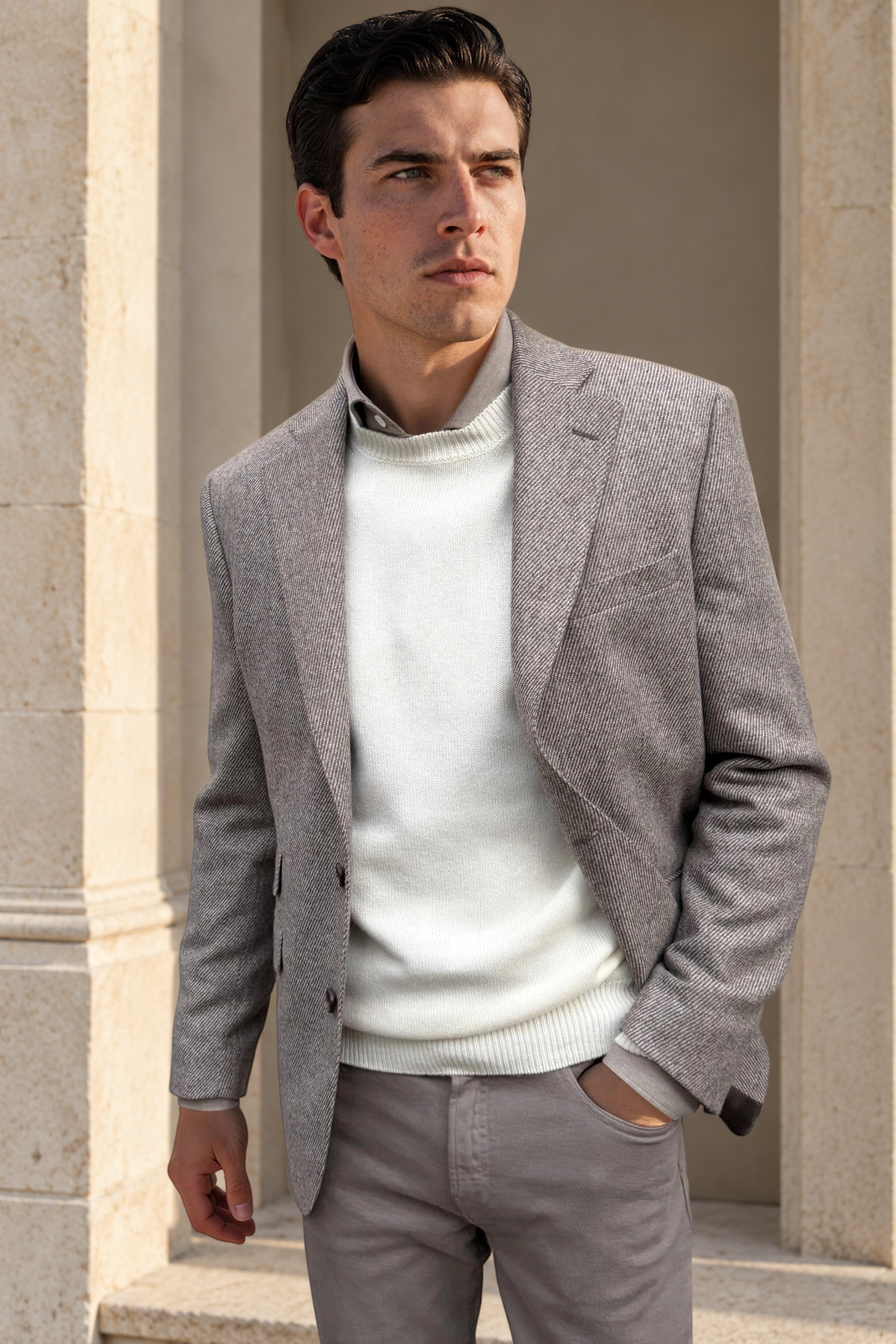Veste Goal en laine vierge & cachemire Bottoli diagonale - Taupe-VESTE BLAZER HOMME-Curling-Paris