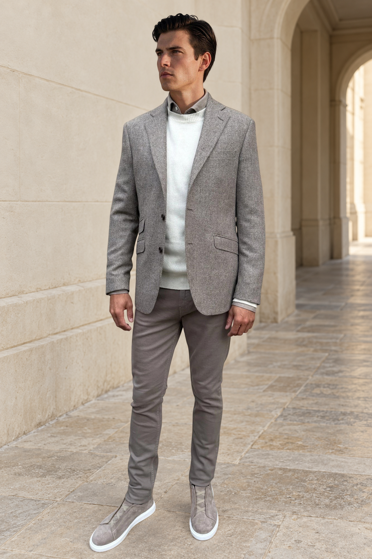 Veste Goal en laine vierge & cachemire Bottoli diagonale - Taupe-VESTE BLAZER HOMME-Curling-Paris
