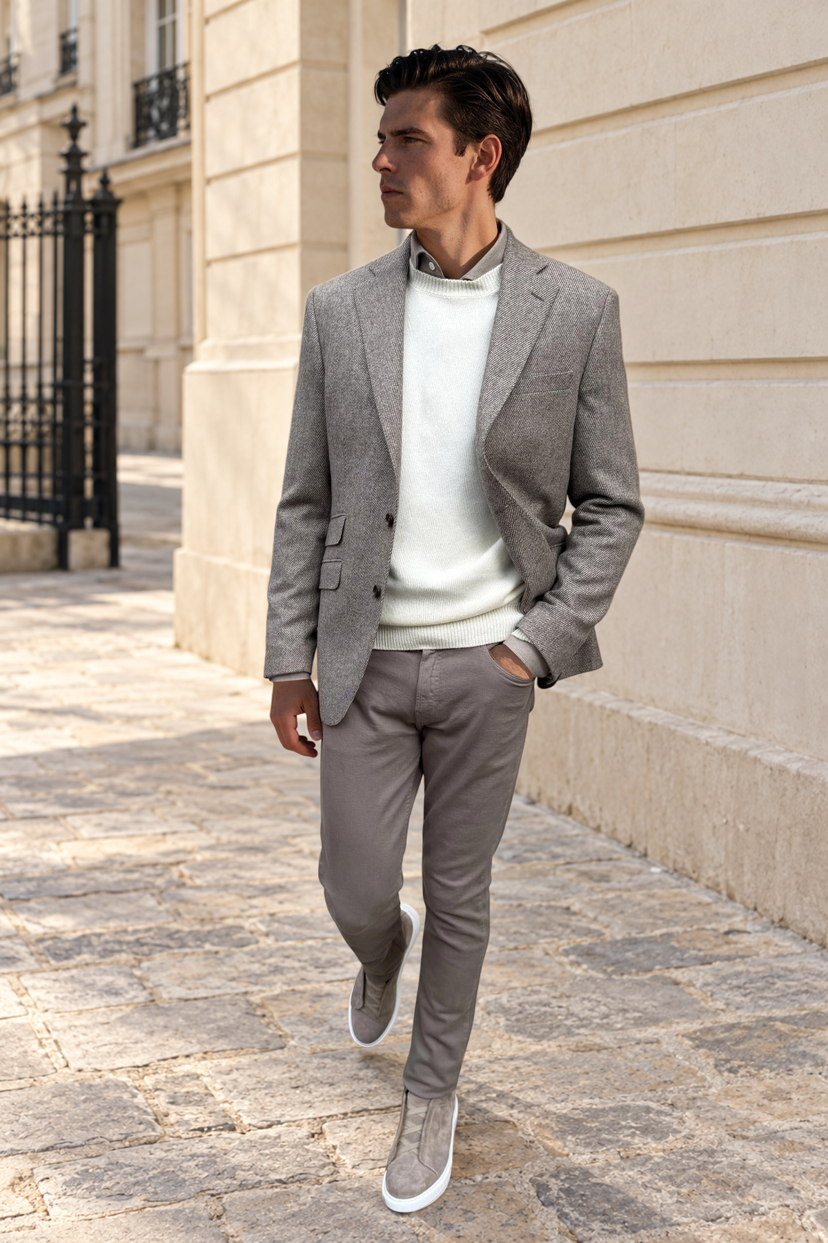 Veste Goal en laine vierge & cachemire Bottoli diagonale - Taupe-VESTE BLAZER HOMME-Curling-Paris