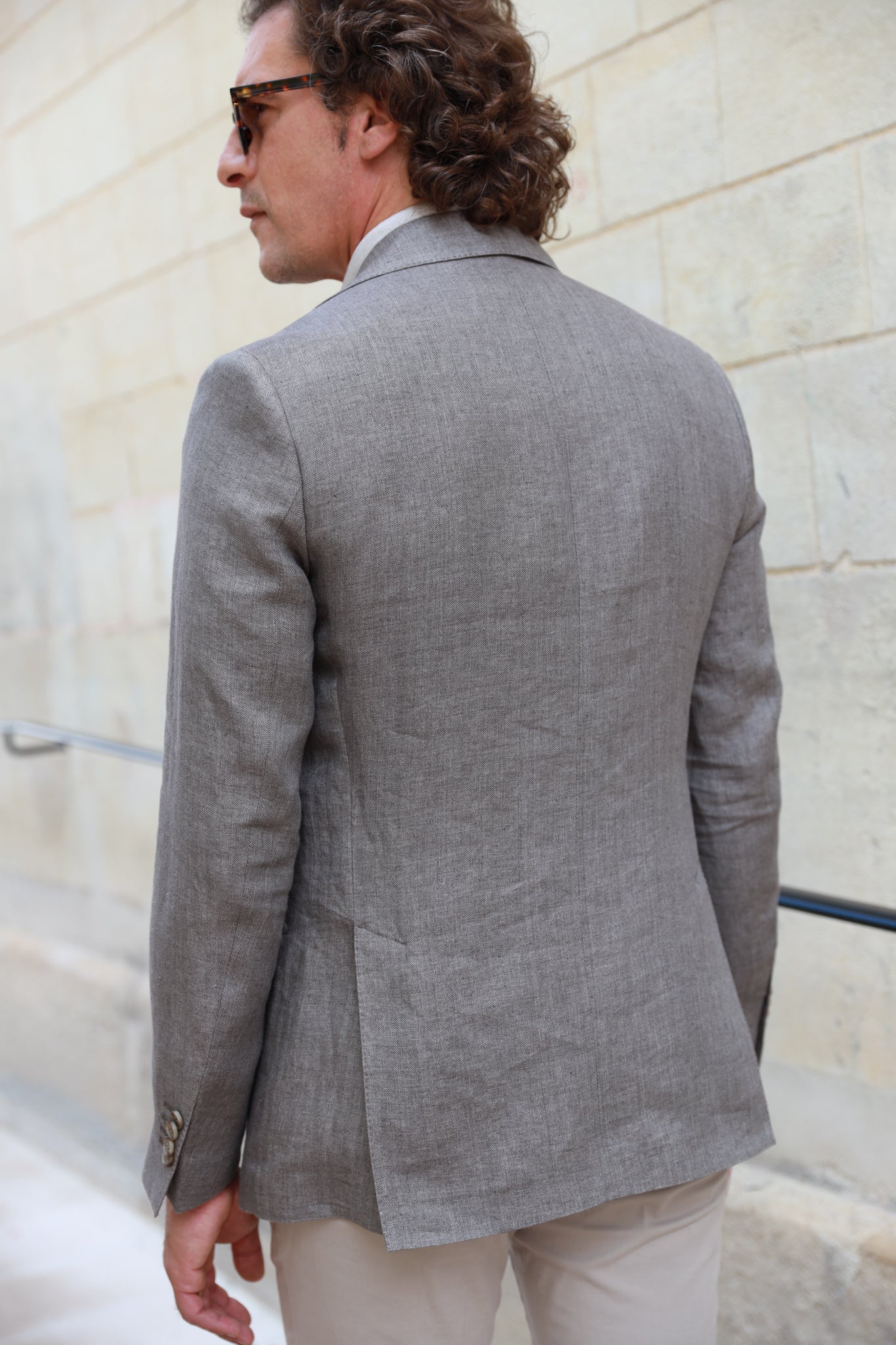 Veste Goal en lin Angelico - Chevron Taupe-VESTE BLAZER HOMME-Curling-Paris