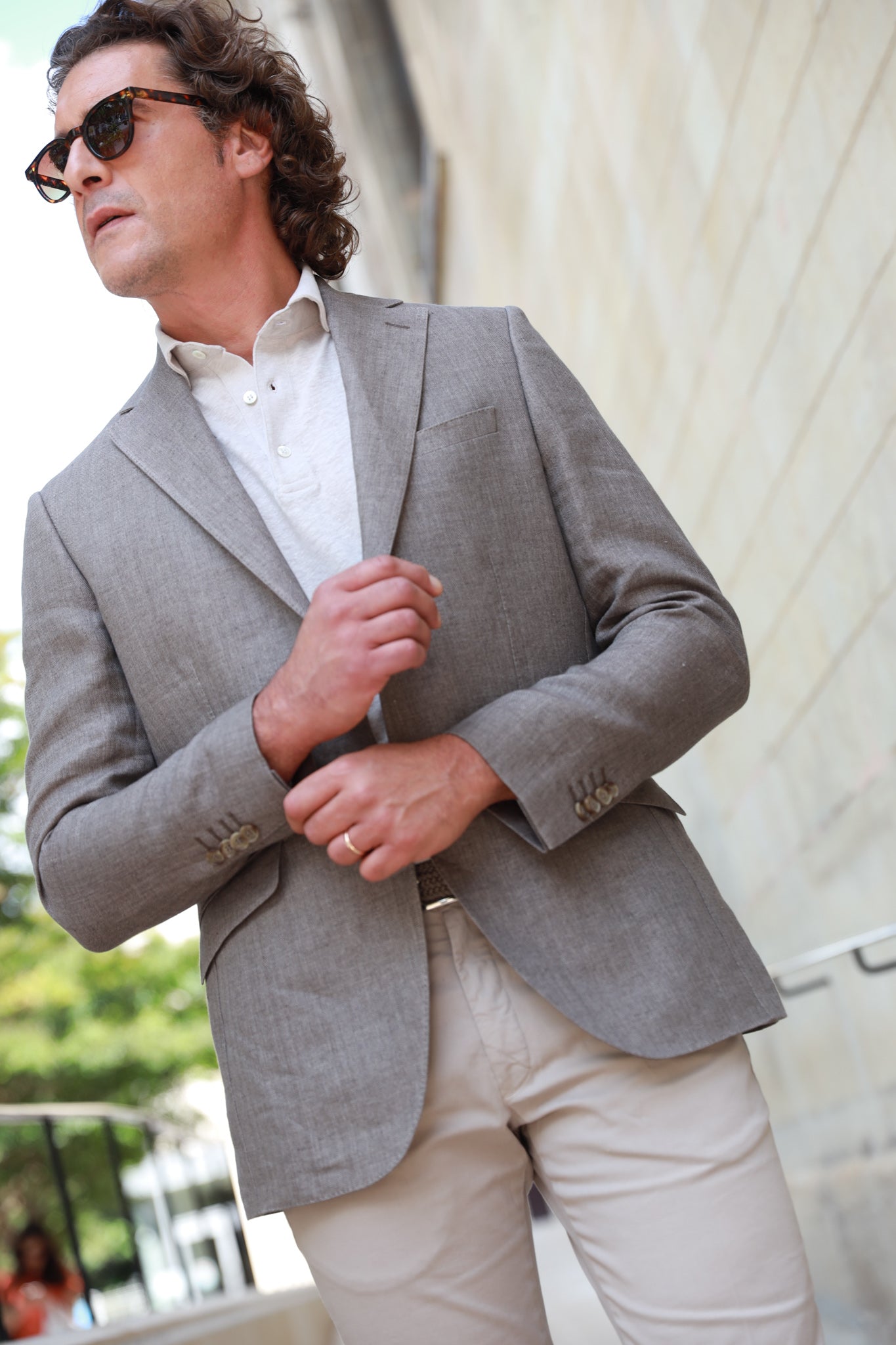 Veste Goal en lin Angelico - Chevron Taupe-VESTE BLAZER HOMME-Curling-Paris