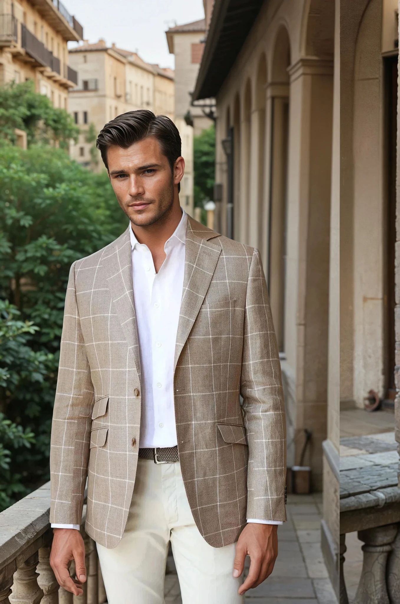 Veste Goal en lin à carreaux Angelico - Beige-VESTE BLAZER HOMME-Curling-Paris