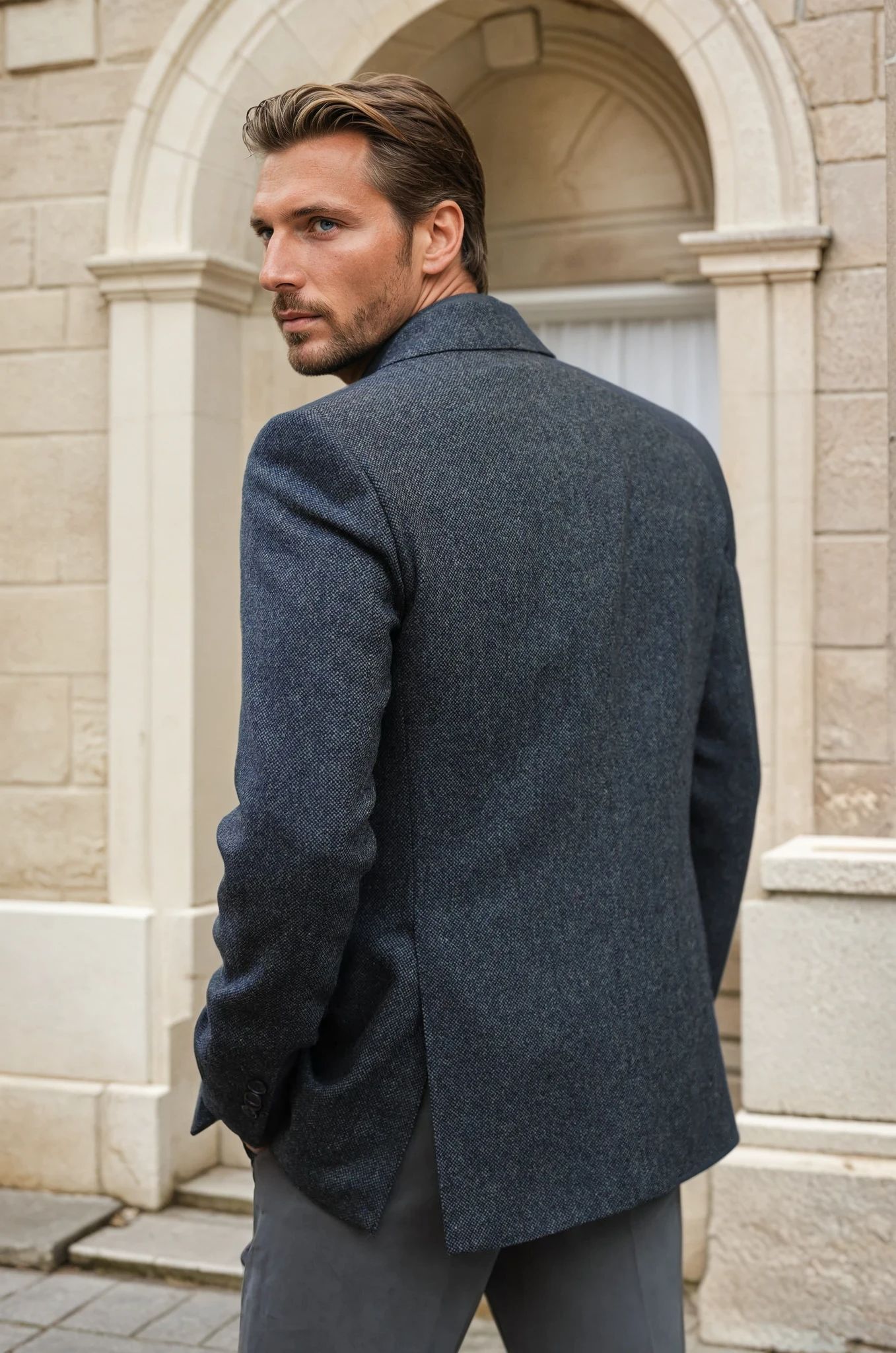 Veste Goal en tweed de laine et cachemire stretch - Kaki-VESTE BLAZER HOMME-Curling-Paris