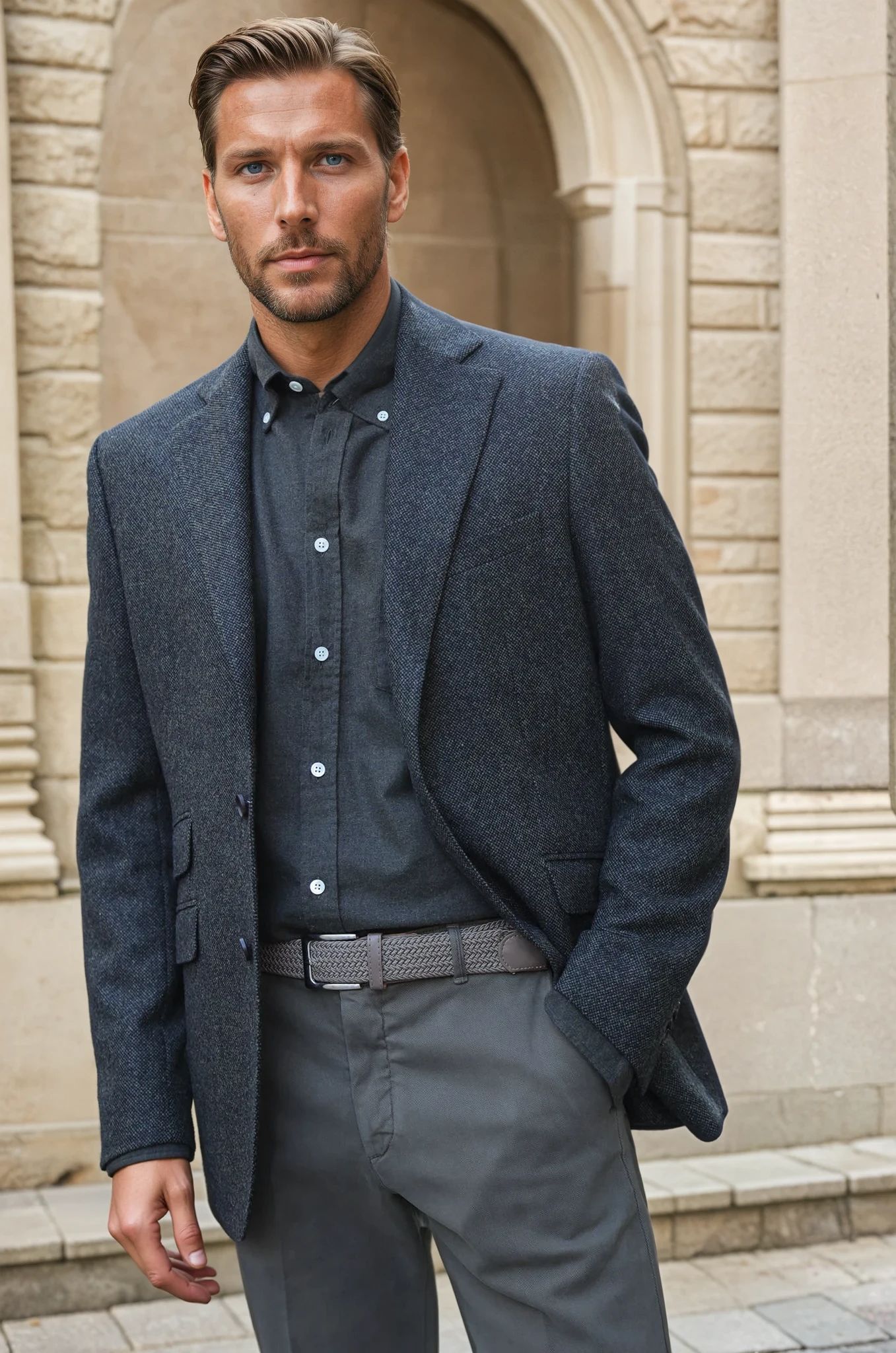 Veste Goal en tweed de laine et cachemire stretch - Kaki-VESTE BLAZER HOMME-Curling-Paris