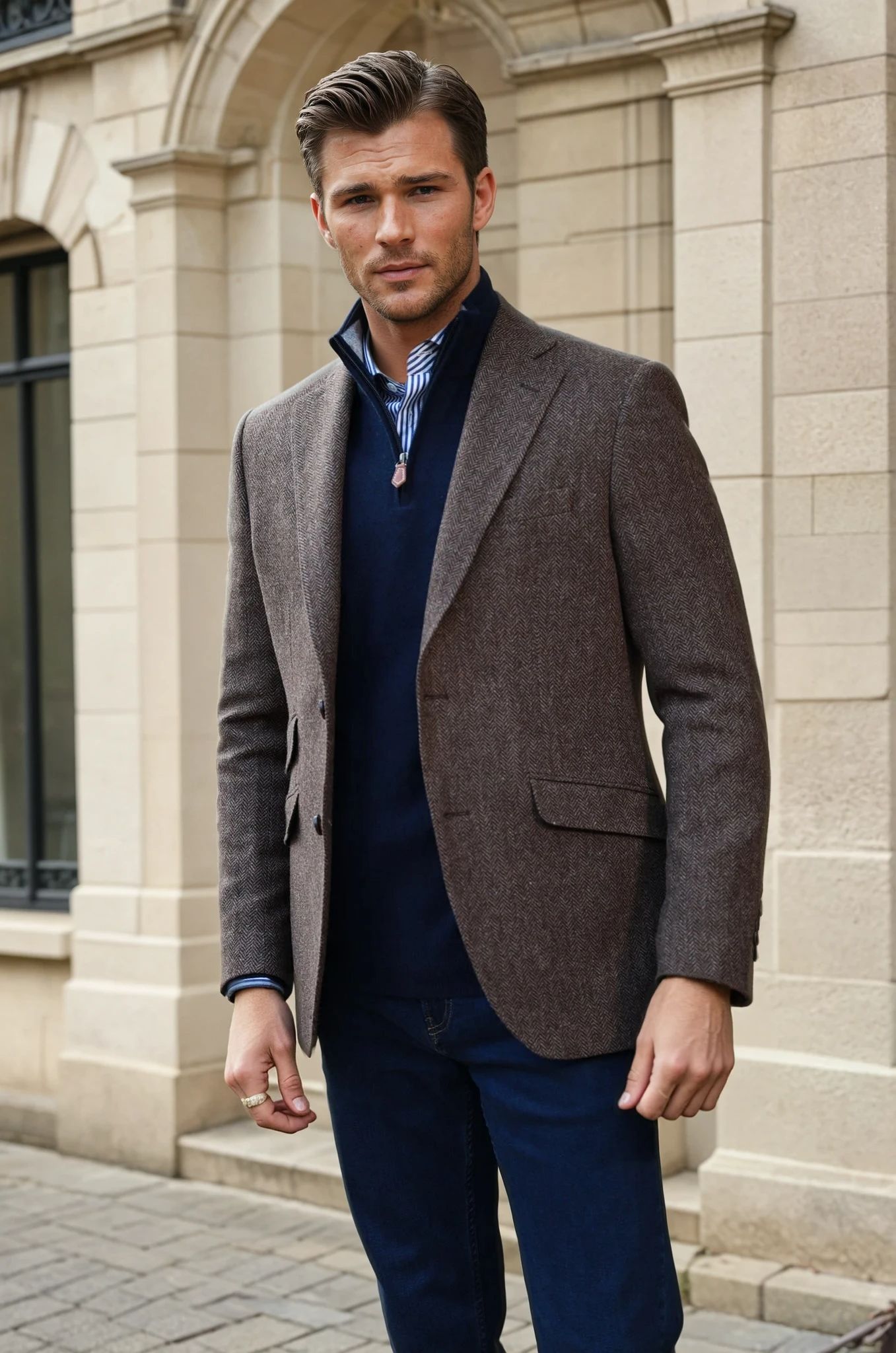 Veste Goal pure laine - Chevron marron-VESTE BLAZER HOMME-Curling-Paris