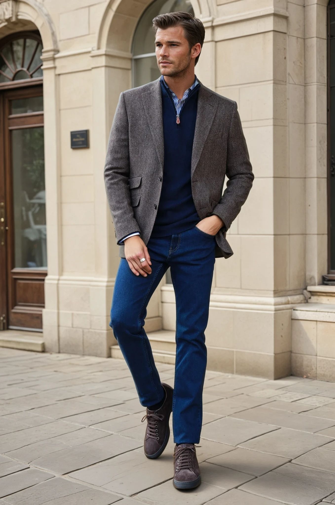 Veste Goal pure laine - Chevron marron-VESTE BLAZER HOMME-Curling-Paris
