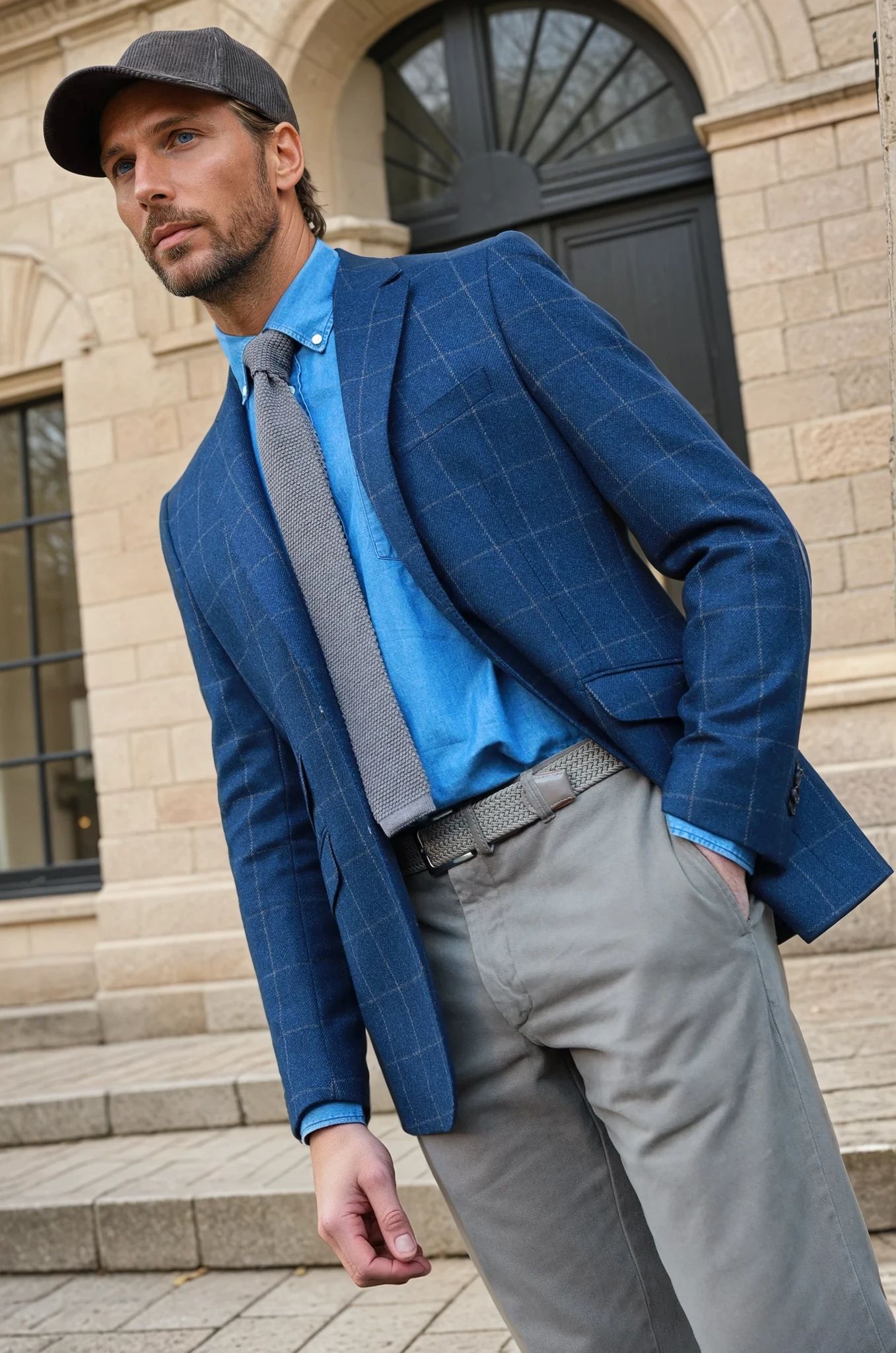 Veste Goal pure laine avec coudières - Carreaux Bleu-VESTE BLAZER HOMME-Curling-Paris
