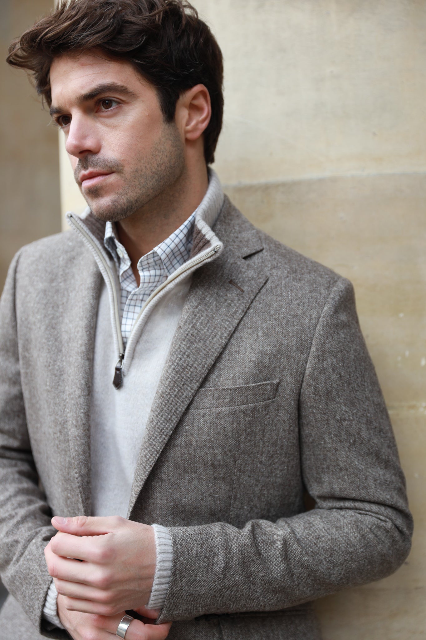 Veste Goal pure laine en tweed - Beige-VESTE BLAZER HOMME-Curling-Paris