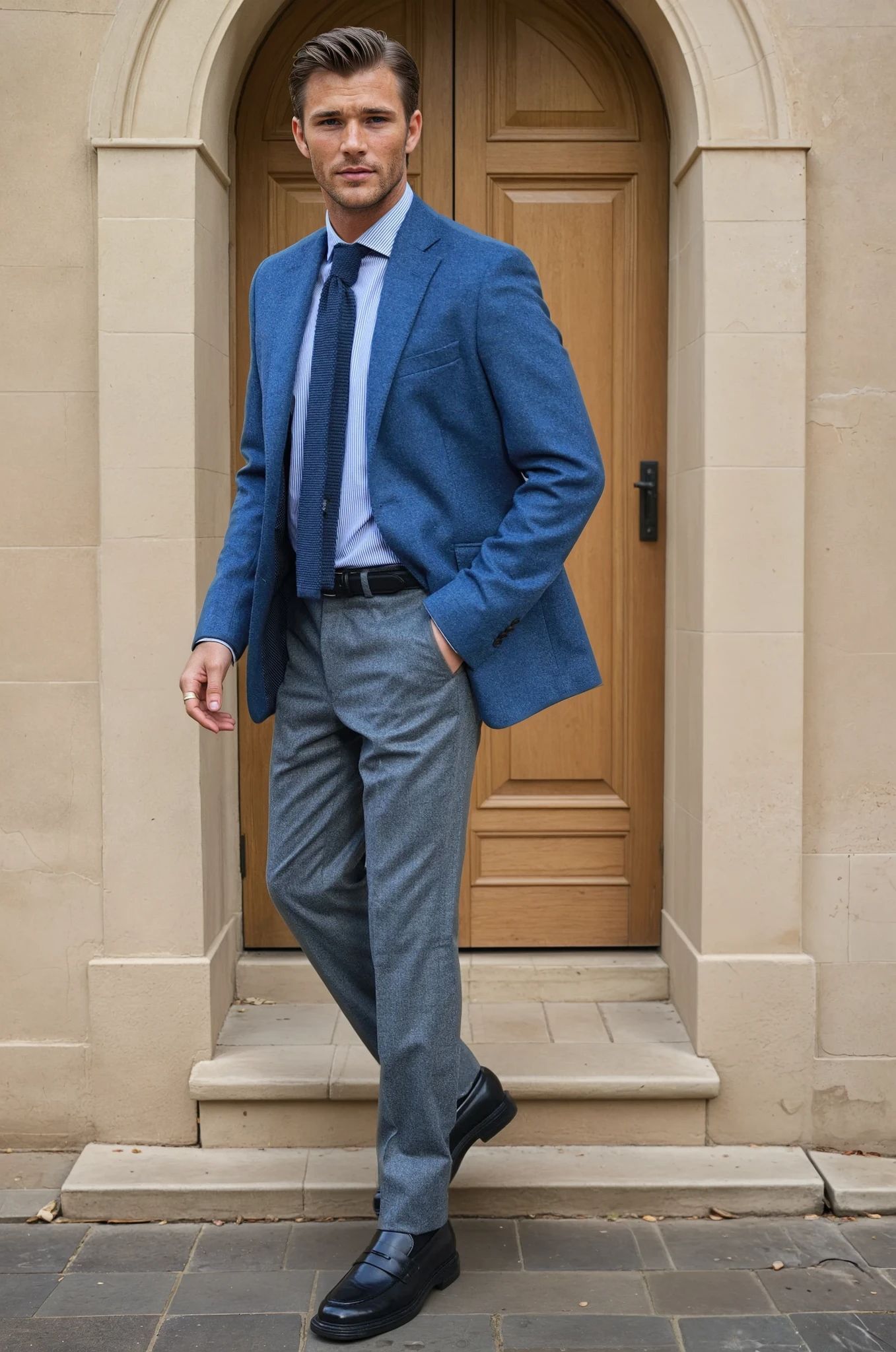 Veste Goal pure laine en tweed - Bleu Jean-VESTE BLAZER HOMME-Curling-Paris