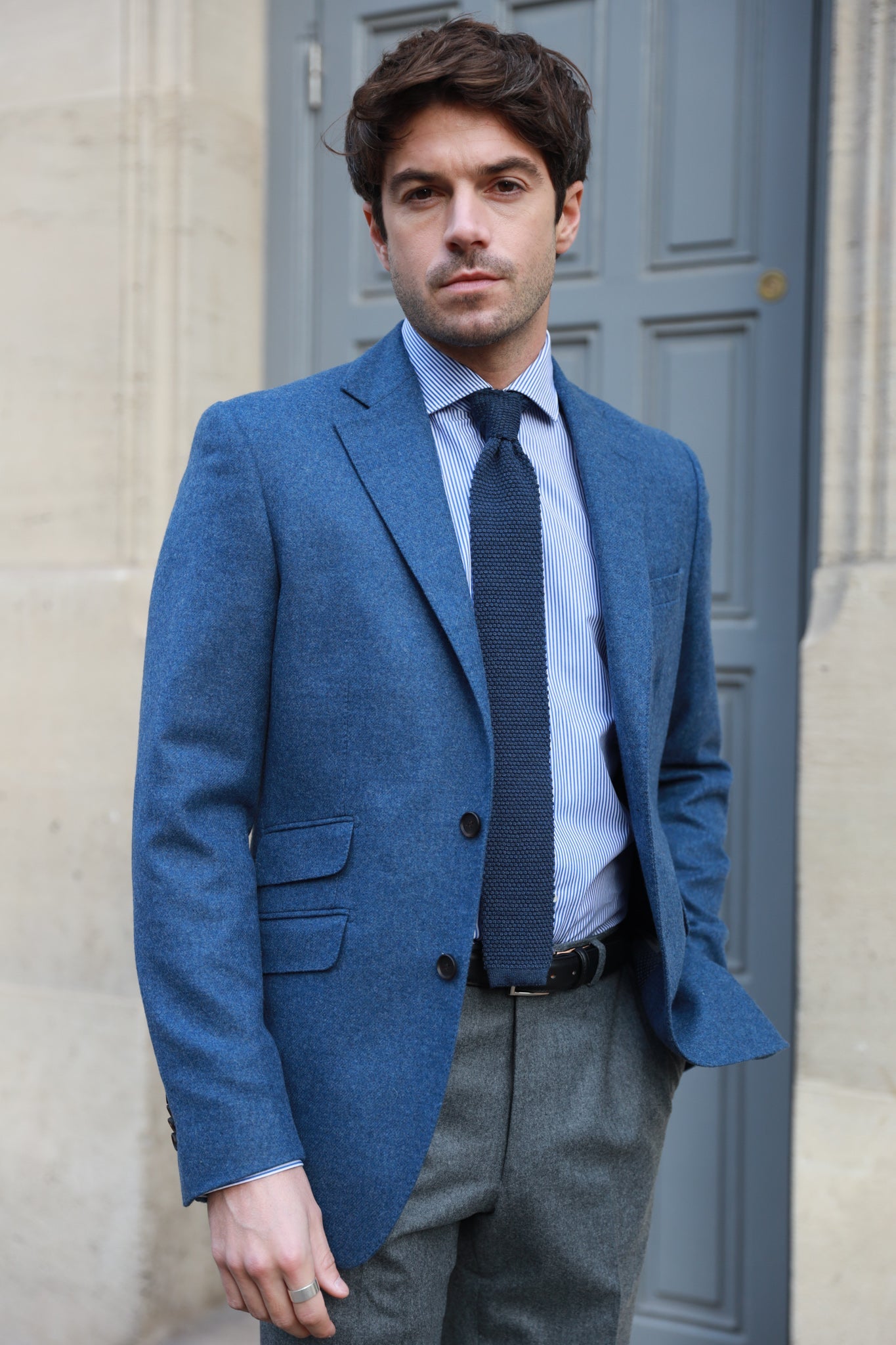 Veste Goal pure laine en tweed - Bleu Jean-VESTE BLAZER HOMME-Curling-Paris