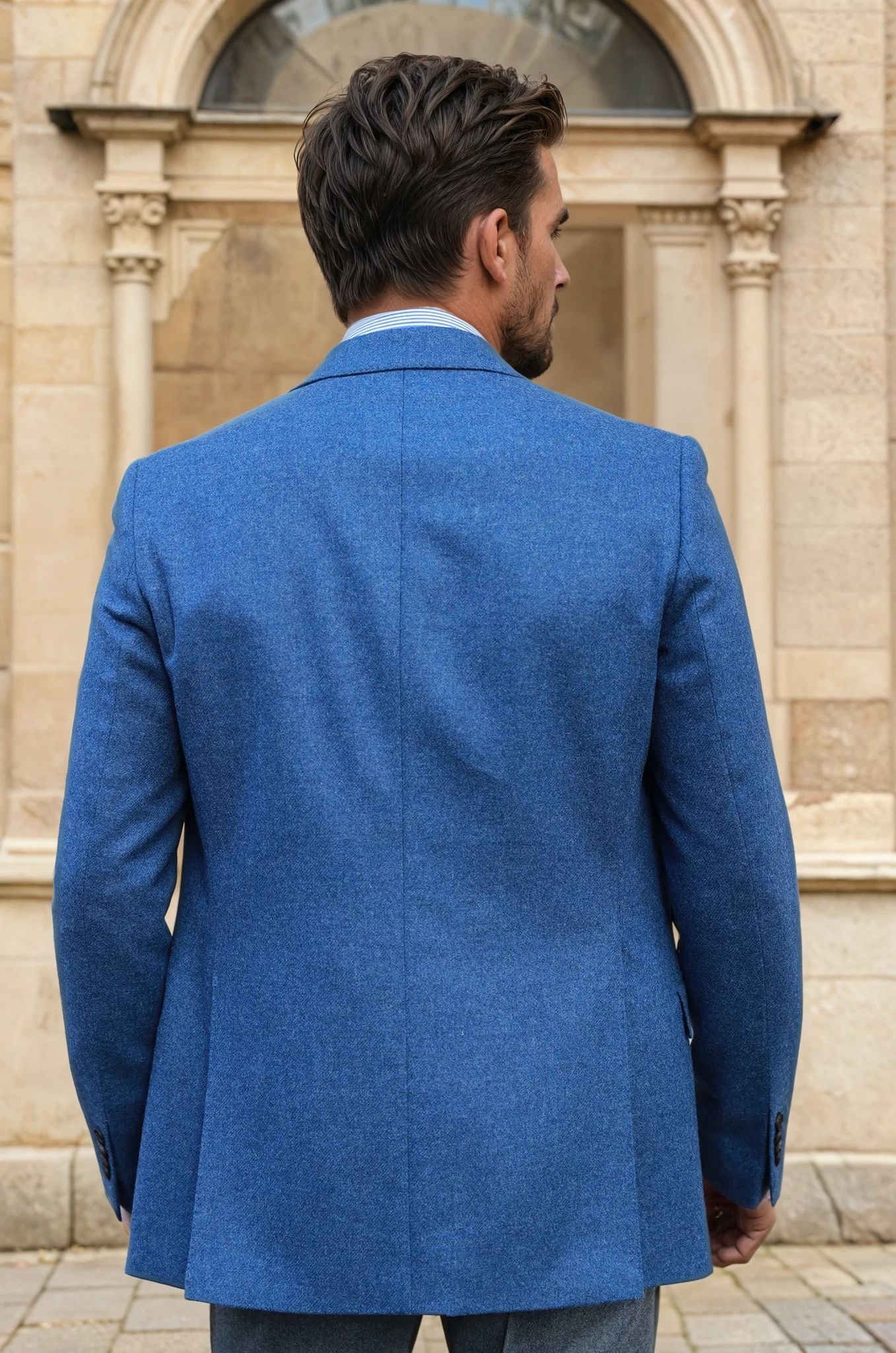Veste Goal pure laine en tweed - Bleu Jean-VESTE BLAZER HOMME-Curling-Paris