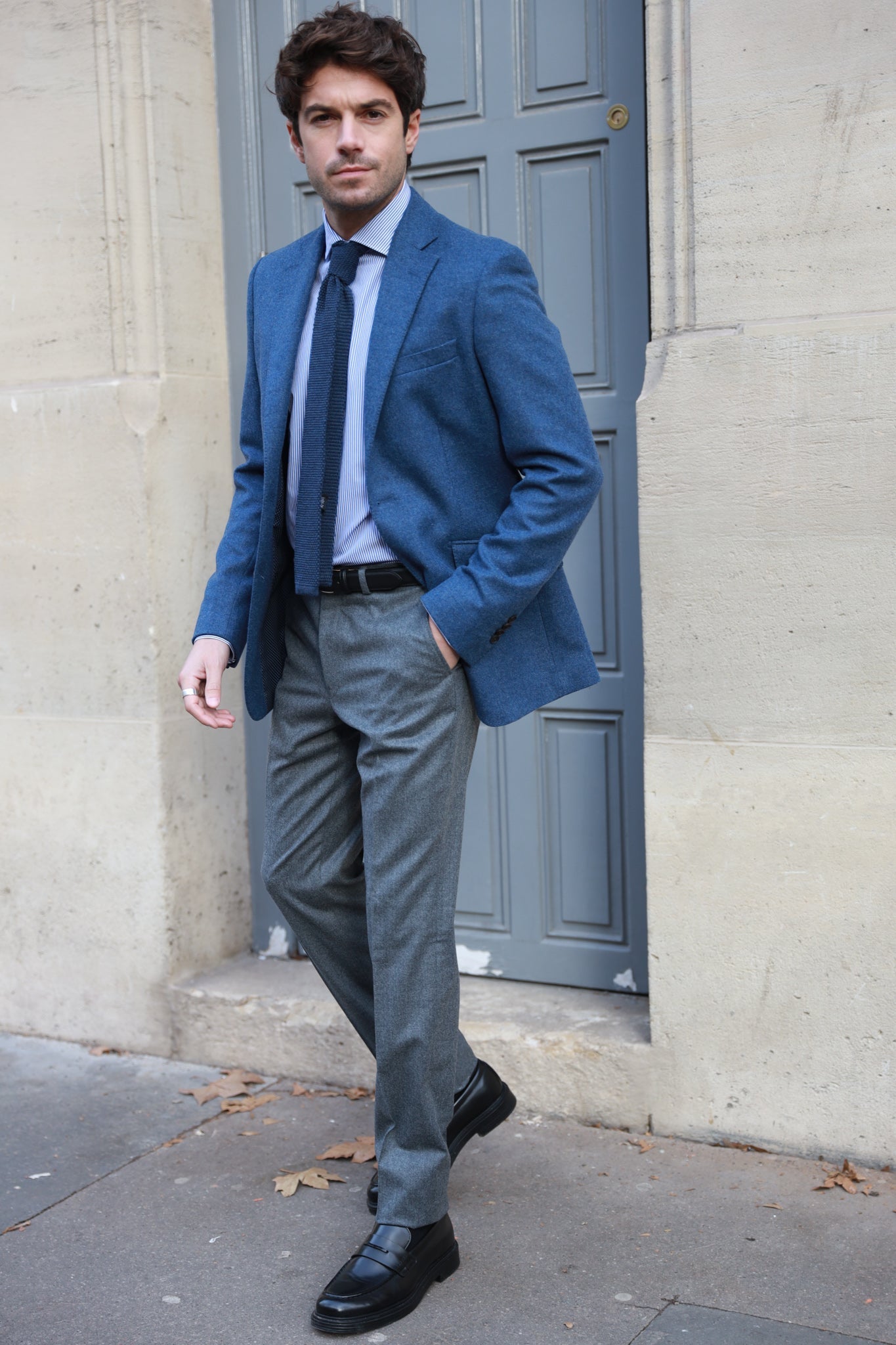 Veste Goal pure laine en tweed - Bleu Jean-VESTE BLAZER HOMME-Curling-Paris