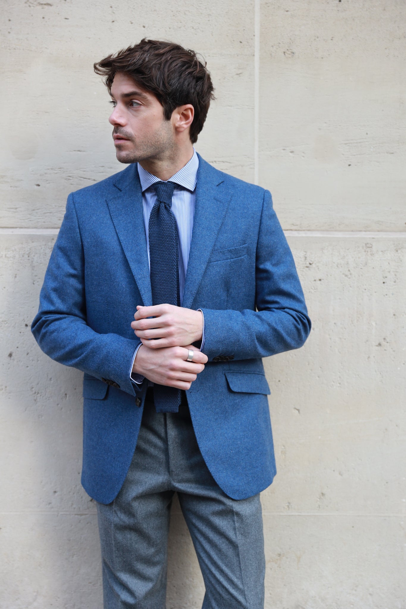 Veste Goal pure laine en tweed - Bleu Jean-VESTE BLAZER HOMME-Curling-Paris