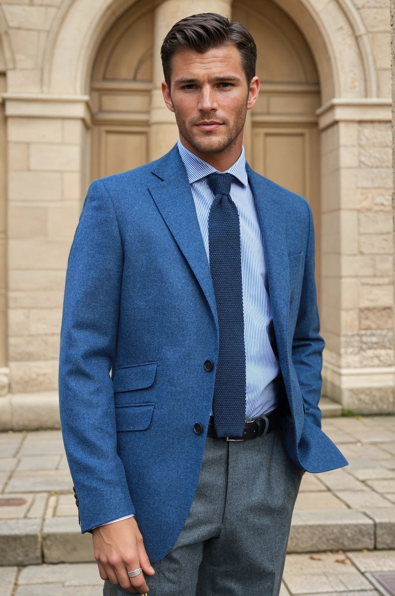 Veste Goal pure laine en tweed - Bleu Jean-VESTE BLAZER HOMME-Curling-Paris