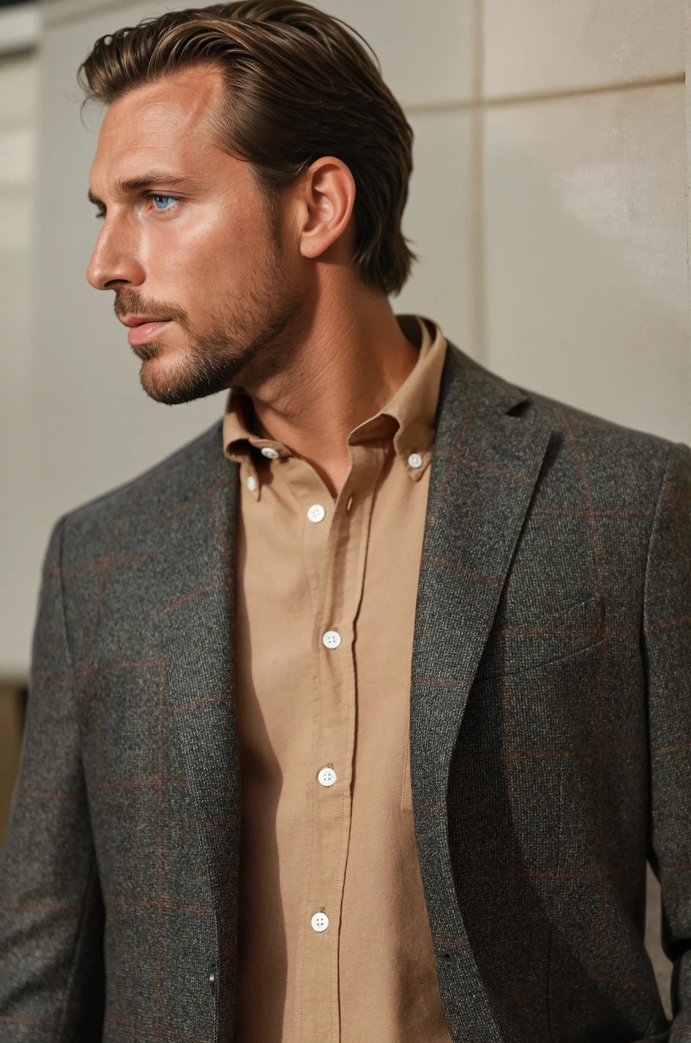 Veste Gostev à carreaux pure laine - Kaki-VESTE BLAZER HOMME-Curling-Paris