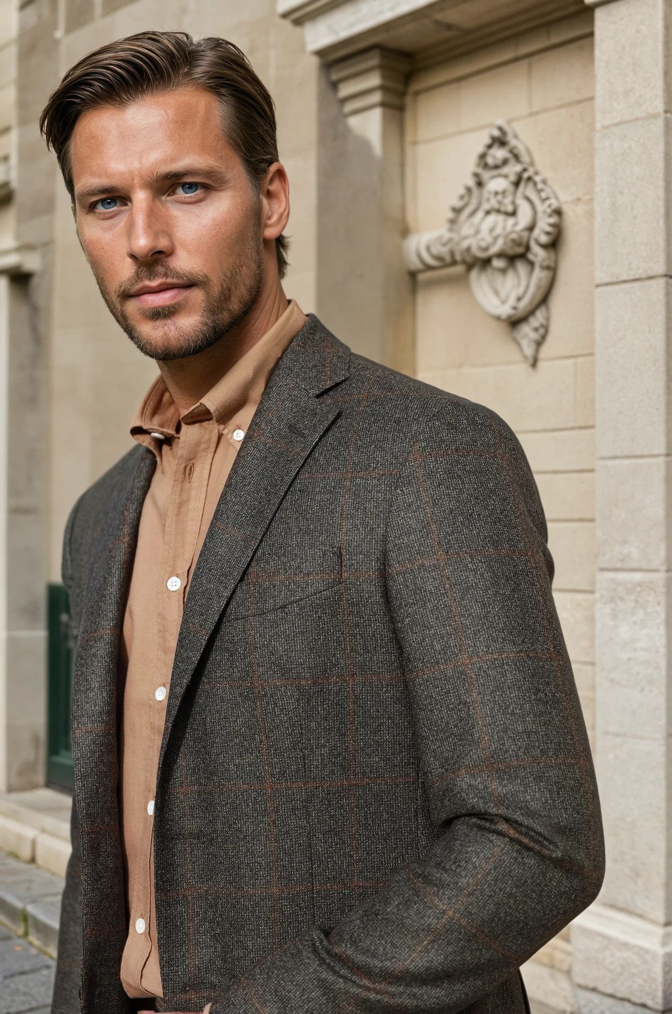 Veste Gostev à carreaux pure laine - Kaki-VESTE BLAZER HOMME-Curling-Paris