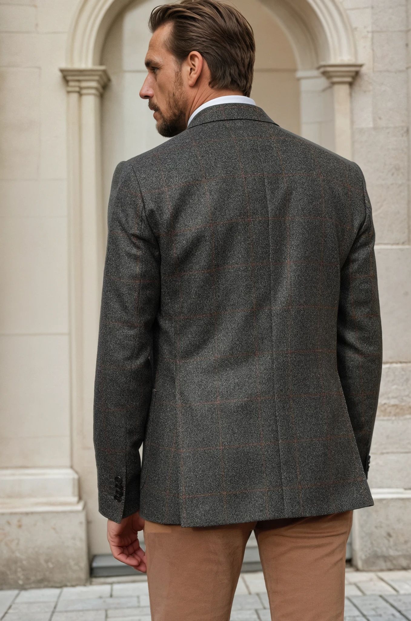 Veste Gostev à carreaux pure laine - Kaki-VESTE BLAZER HOMME-Curling-Paris