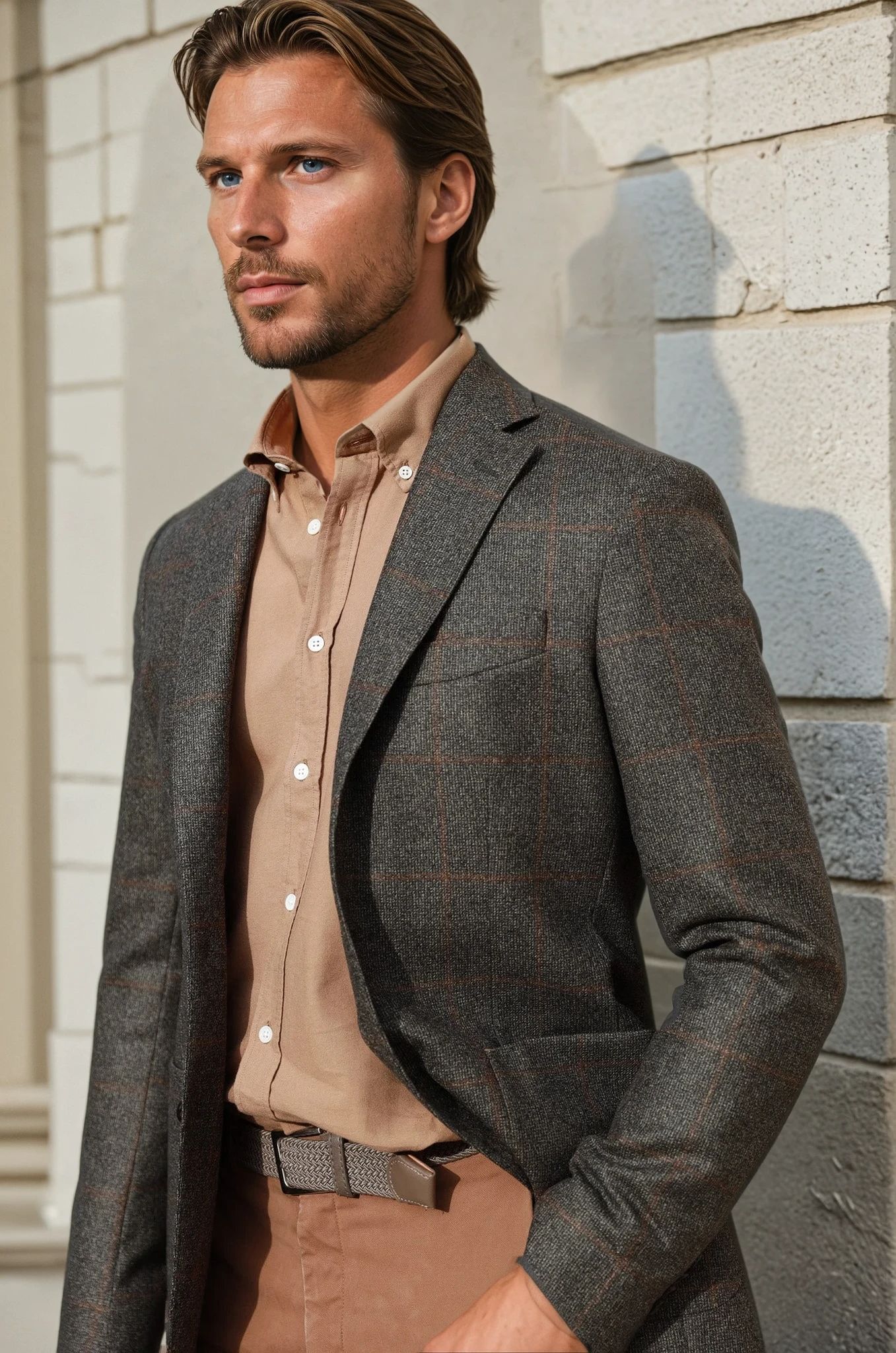 Veste Gostev à carreaux pure laine - Kaki-VESTE BLAZER HOMME-Curling-Paris