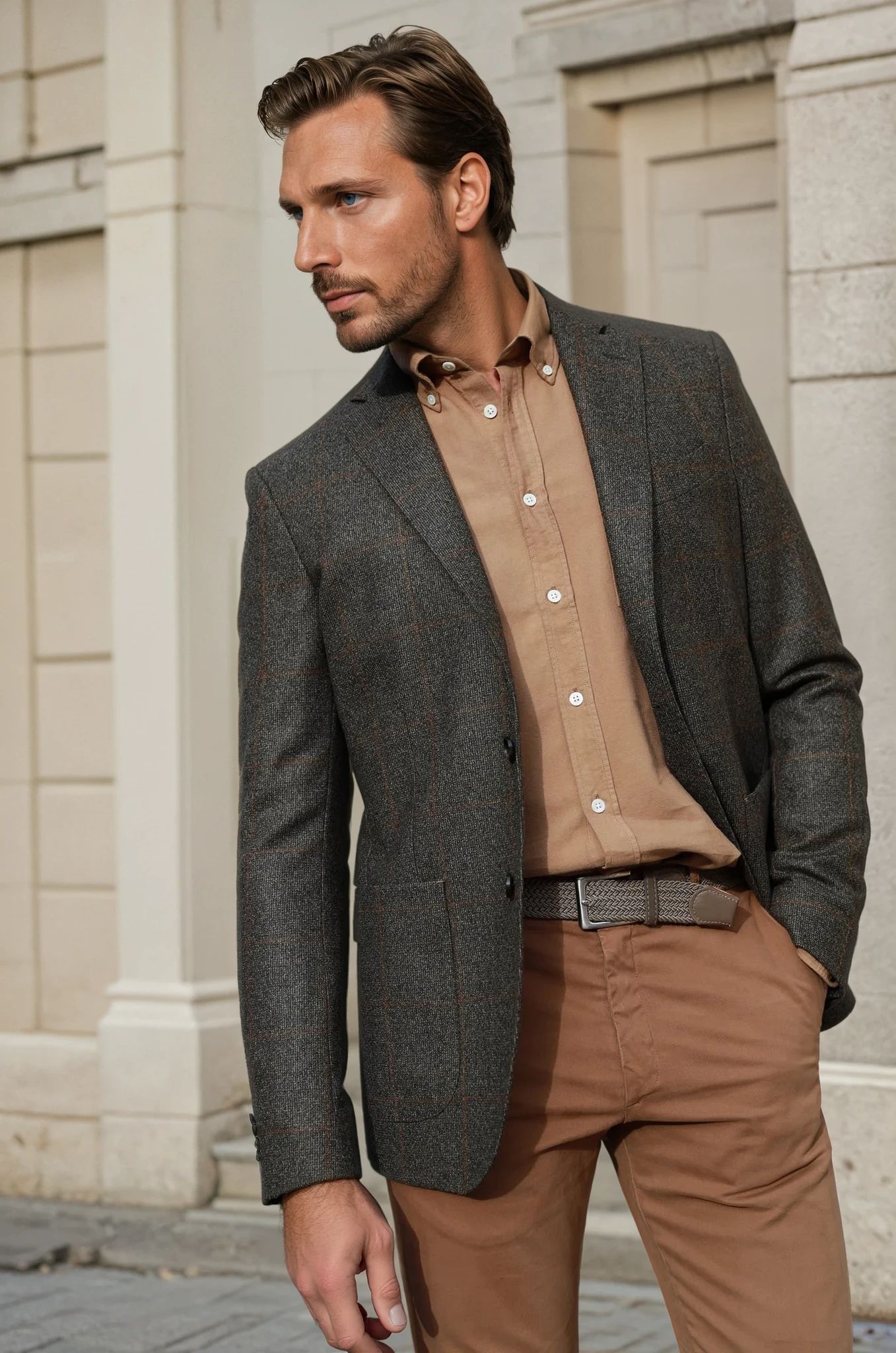 Veste Gostev à carreaux pure laine - Kaki-VESTE BLAZER HOMME-Curling-Paris