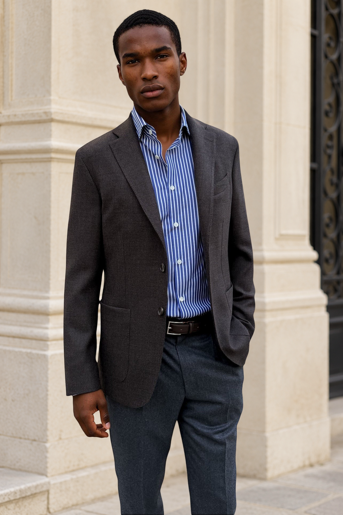 Veste Gostev en laine vierge nattée Angelico - Marron-VESTE BLAZER HOMME-Curling-Paris