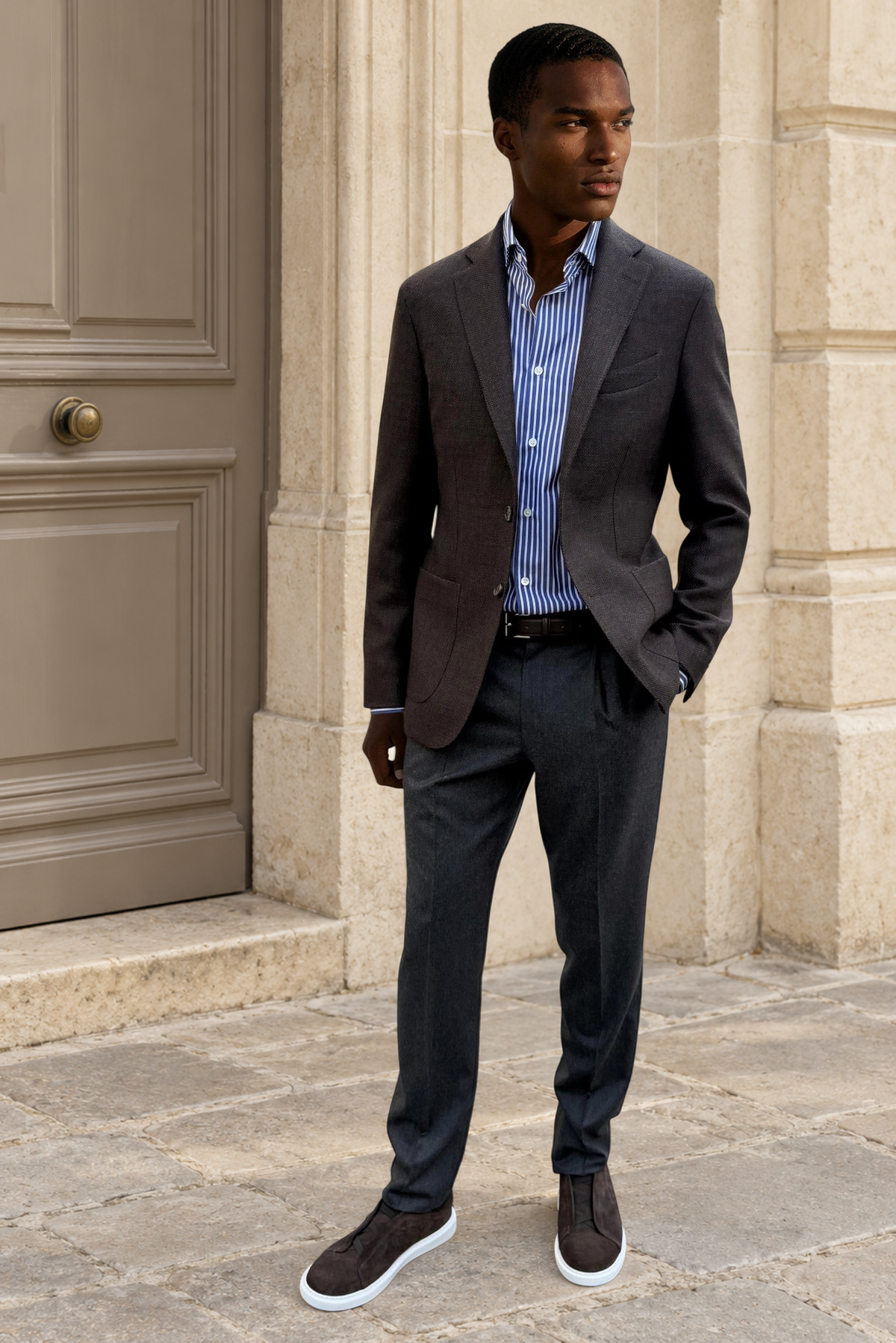 Veste Gostev en laine vierge nattée Angelico - Marron-VESTE BLAZER HOMME-Curling-Paris