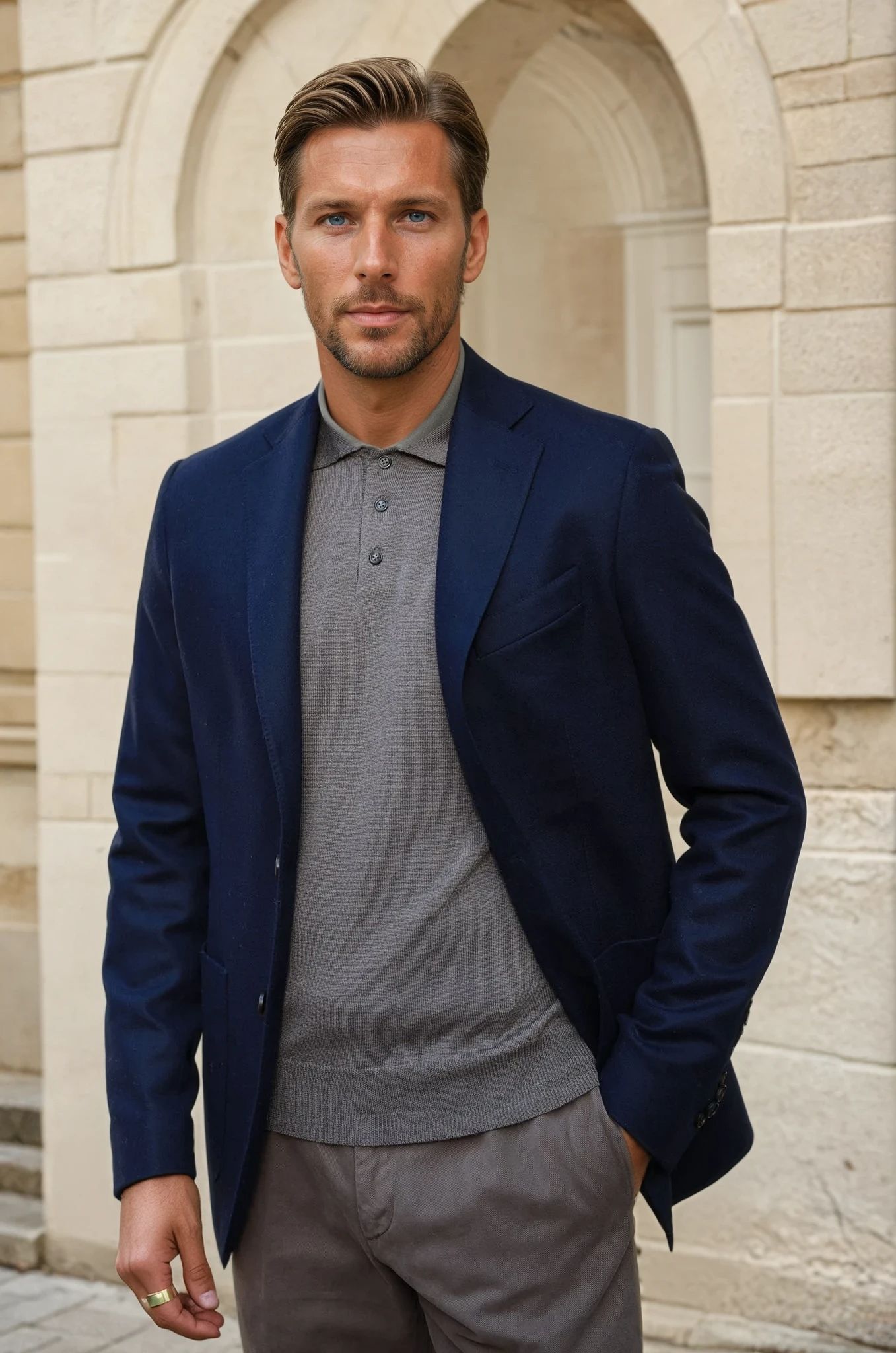 Veste Gostev pure laine - Marine-VESTE BLAZER HOMME-Curling-Paris
