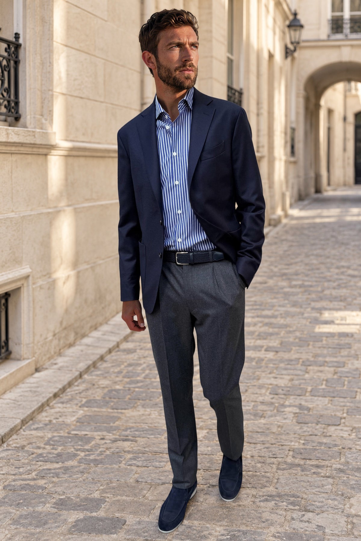 Veste Gostev tissu en laine et cachemire Loro Piana - Marine-VESTE BLAZER HOMME-Curling-Paris