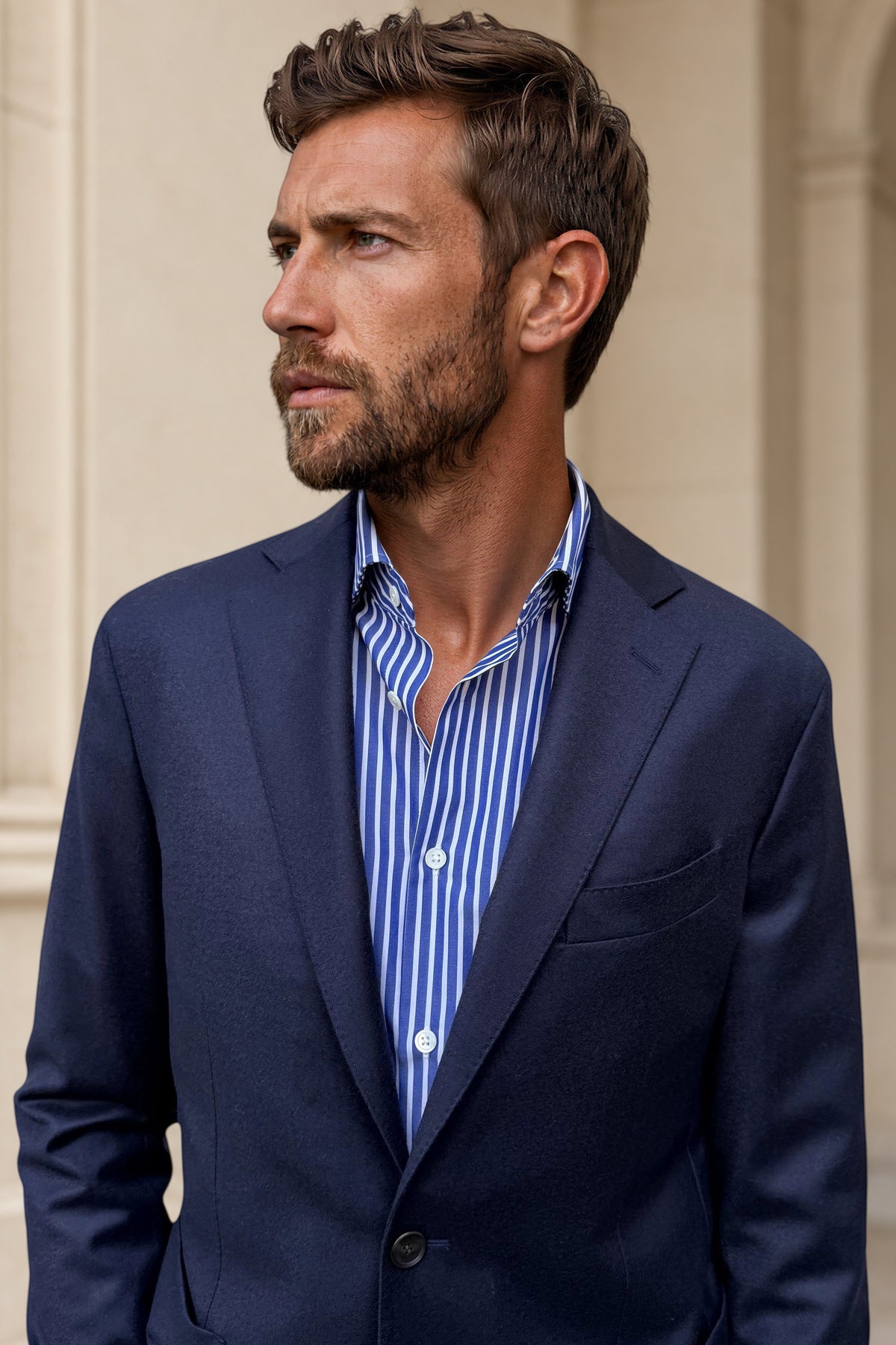 Veste Gostev tissu en laine et cachemire Loro Piana - Marine-VESTE BLAZER HOMME-Curling-Paris