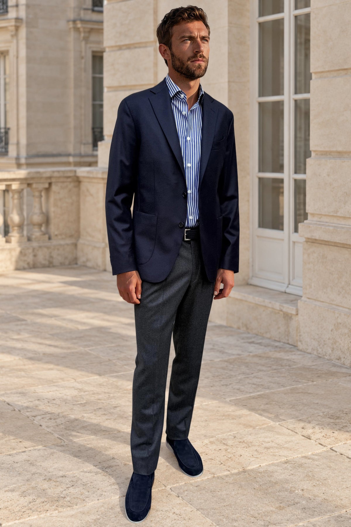 Veste Gostev tissu en laine et cachemire Loro Piana - Marine-VESTE BLAZER HOMME-Curling-Paris