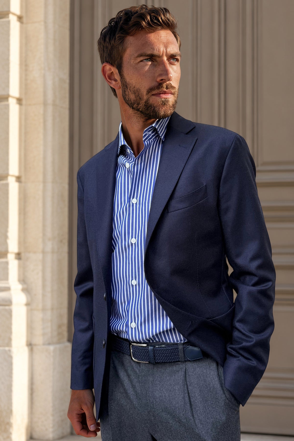 Veste Gostev tissu en laine et cachemire Loro Piana - Marine-VESTE BLAZER HOMME-Curling-Paris