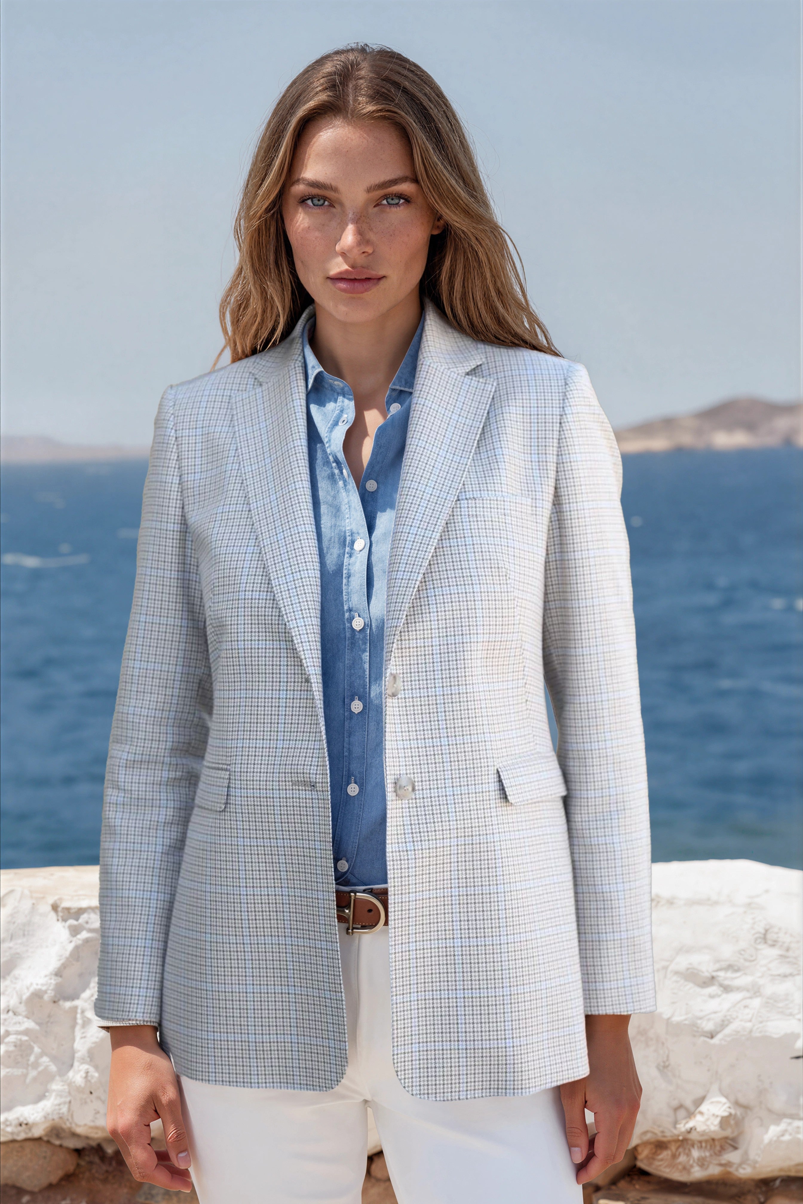 Veste Isabel 100% coton - Beige & ciel-VESTE BLAZER FEMME-Curling-Paris