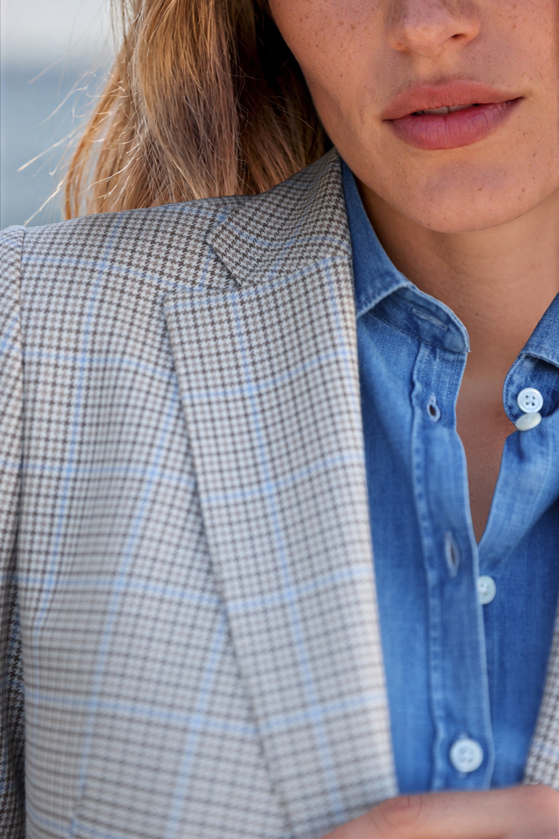 Veste Isabel 100% coton - Beige & ciel-VESTE BLAZER FEMME-Curling-Paris