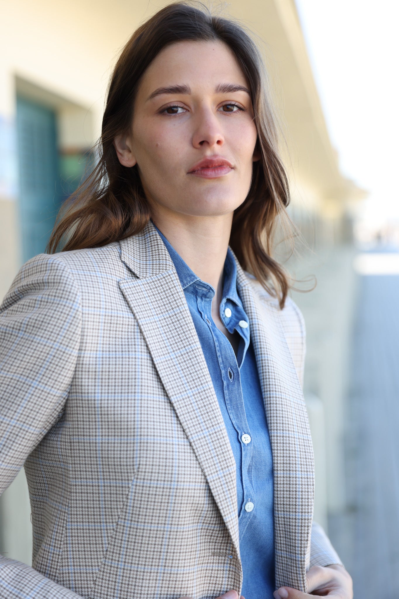Veste Isabel 100% coton - Beige & ciel-VESTE BLAZER FEMME-Curling-Paris