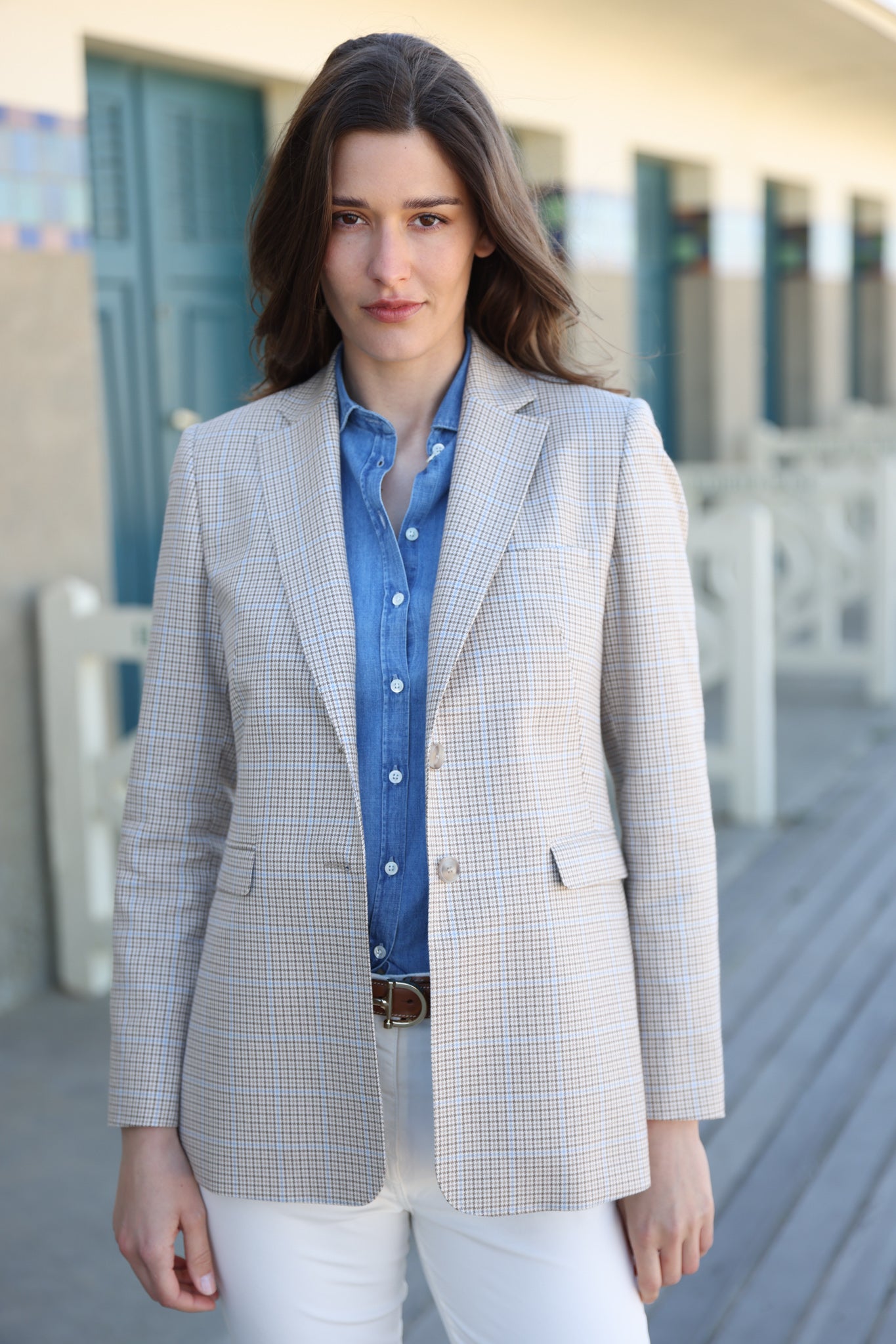 Veste Isabel 100% coton - Beige & ciel-VESTE BLAZER FEMME-Curling-Paris
