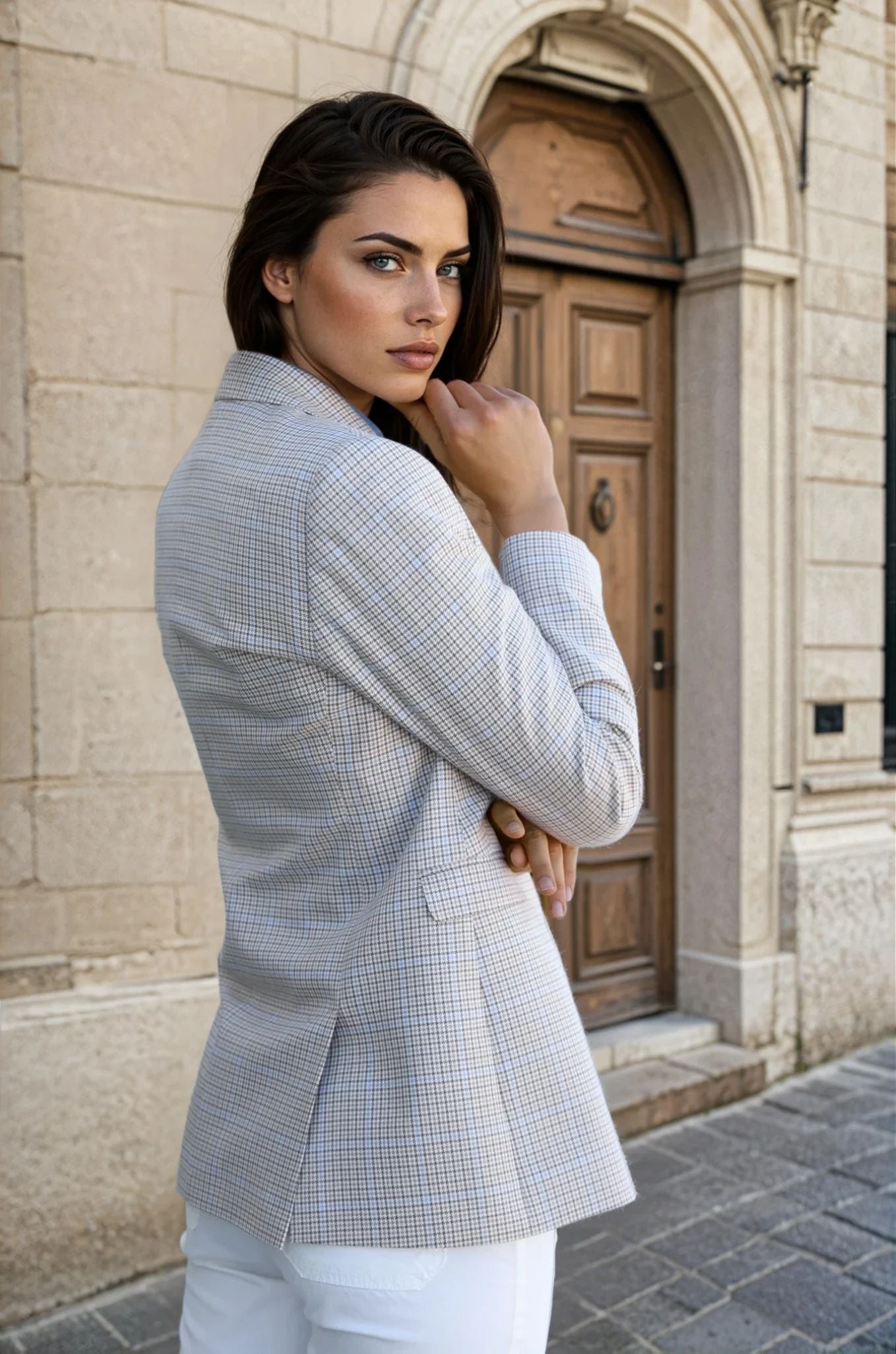 Veste Isabel 100% coton - Beige & ciel-VESTE BLAZER FEMME-Curling-Paris